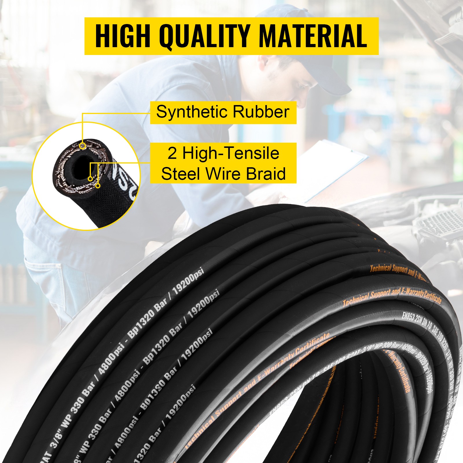 VEVOR Hydraulic Hose 3/8″ Coiled Hydraulic Hose 100ft Hydraulic Hose 5000 PSI