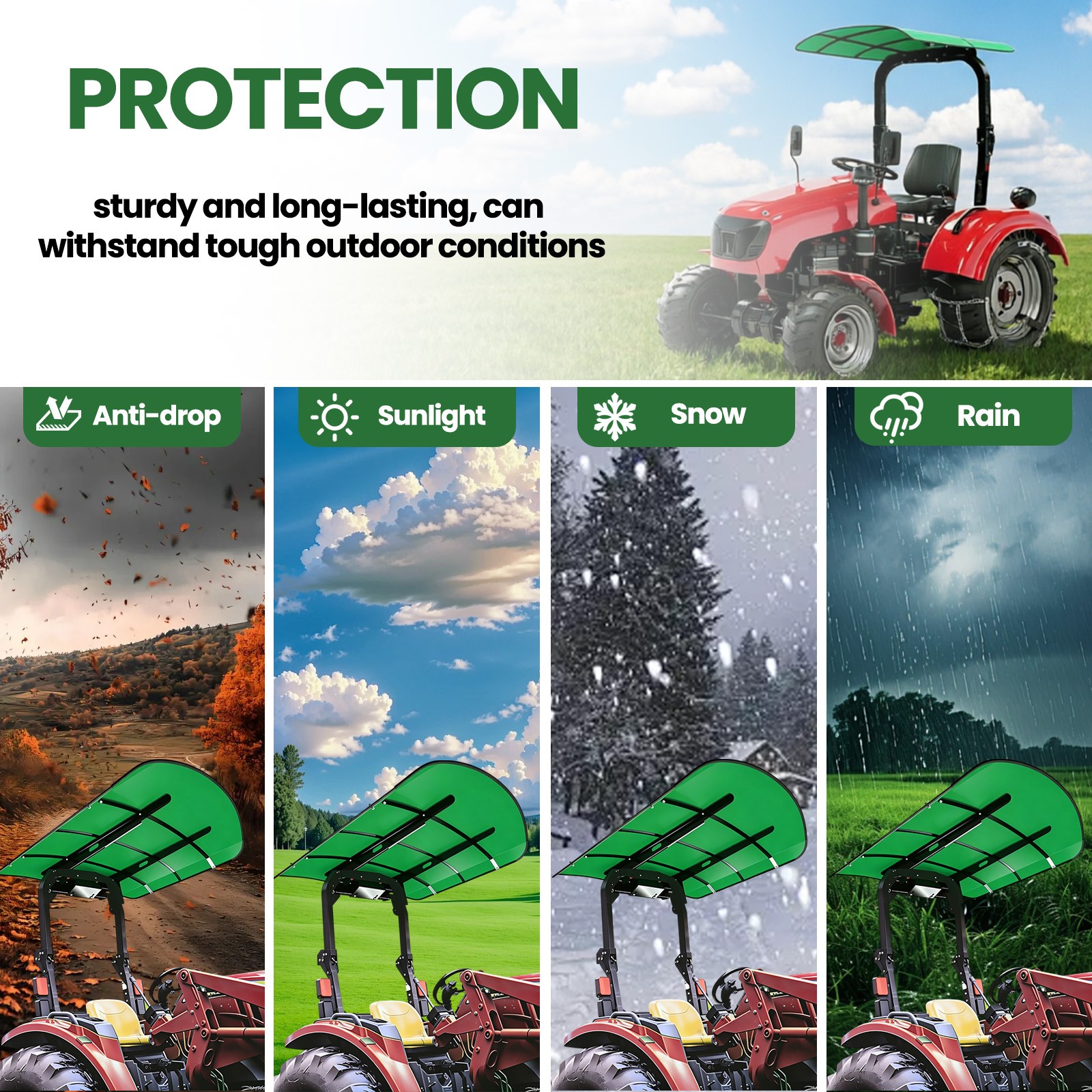 Green Tuff Top Tractor Canopy 52″ X 52″ For John Deere 2″ x 2″ or 2″ x 3″ ROPS
