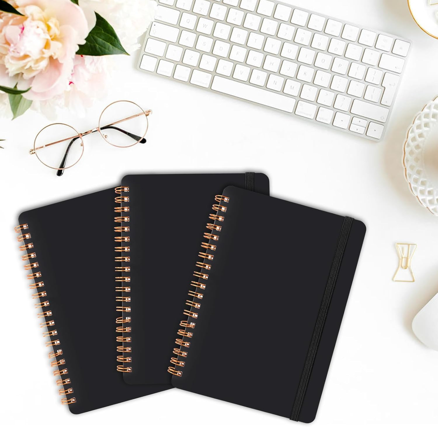 3 PCS Small Spiral Notebook 5×7, Notebooks for Note Taking, Black Spiral Journal