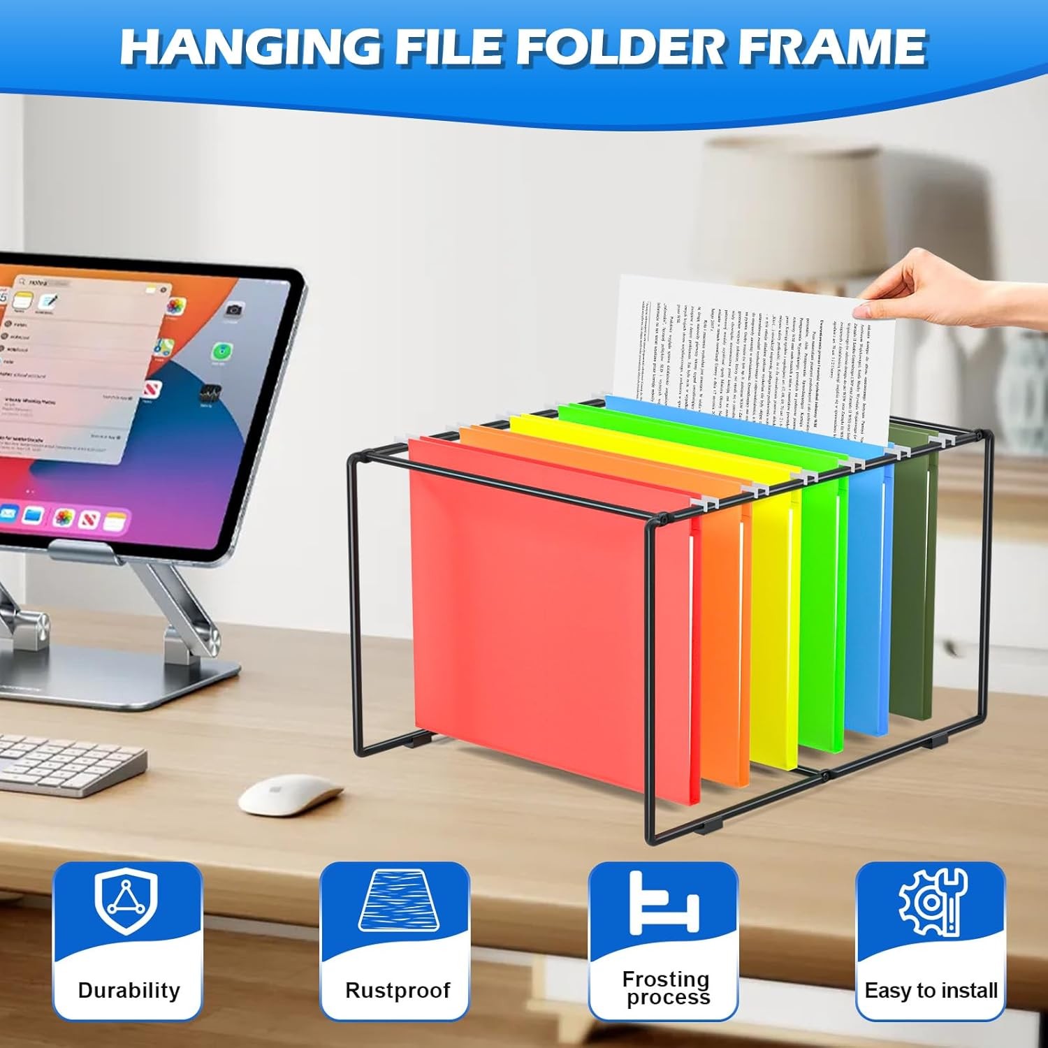 Legal/Letter Size Hanging File Folder Frame,9.45″ H Hanging Files Holder,Desk