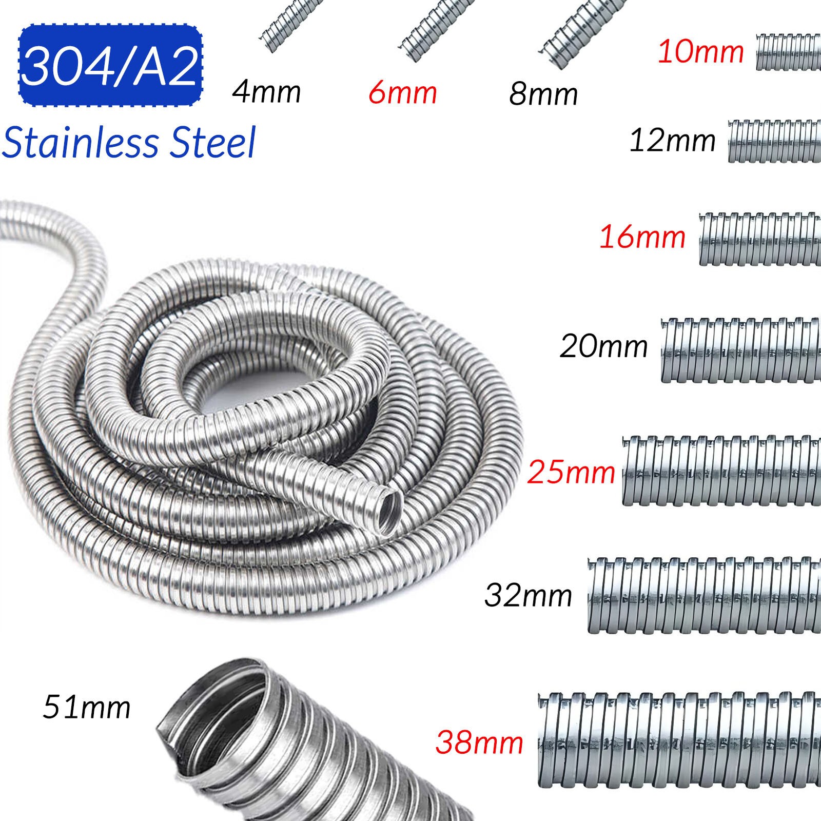 4mm to 51mm Stainless Steel Flexible Conduit Tube Cable Tidy Trunking Organiser