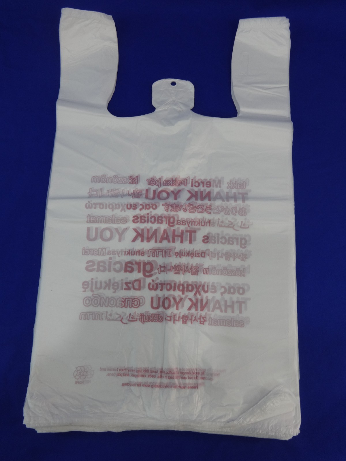 Multi Language THANK YOU T-Shirt Bags 11.5″ x 6″ x 20.5″ Plastic Retail Shopping