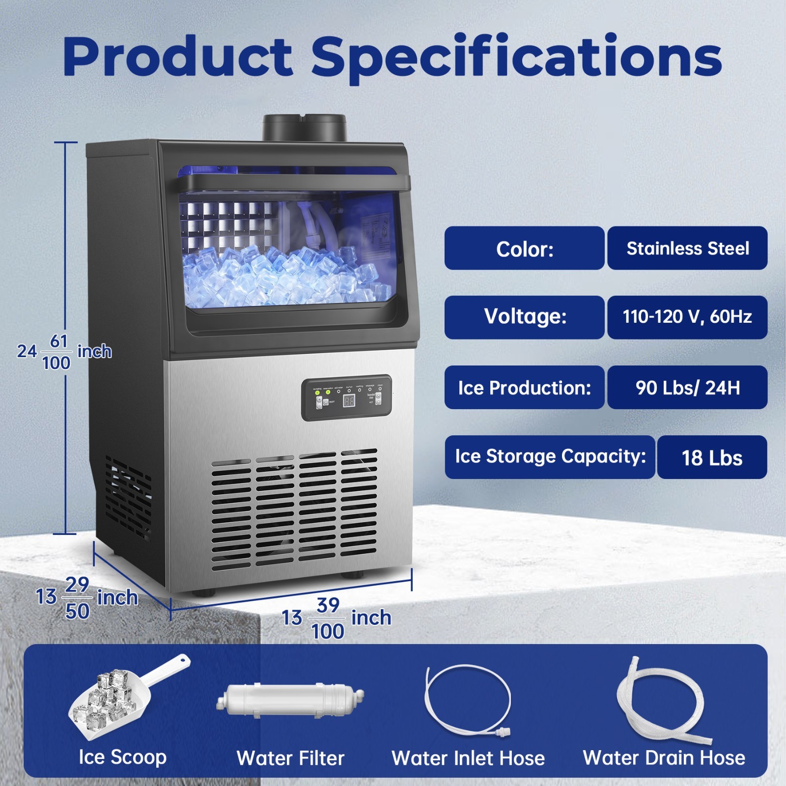Zomagas Ice Machine Commercial 90lbs/24H Capacity Freestanding Under Counter