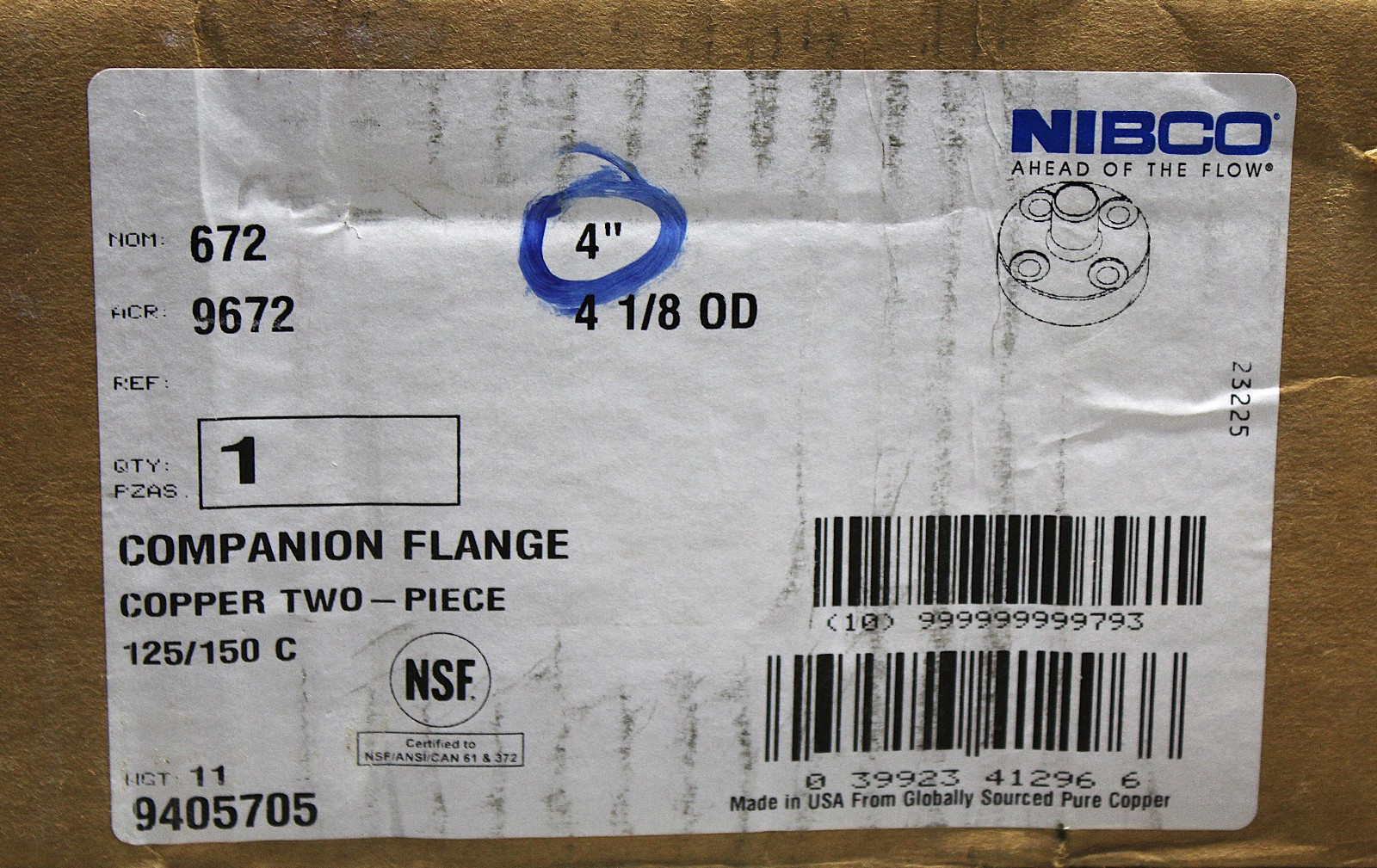 Nibco Copper Two Piece Solder Companion Flange 4″- (9405705) NEW