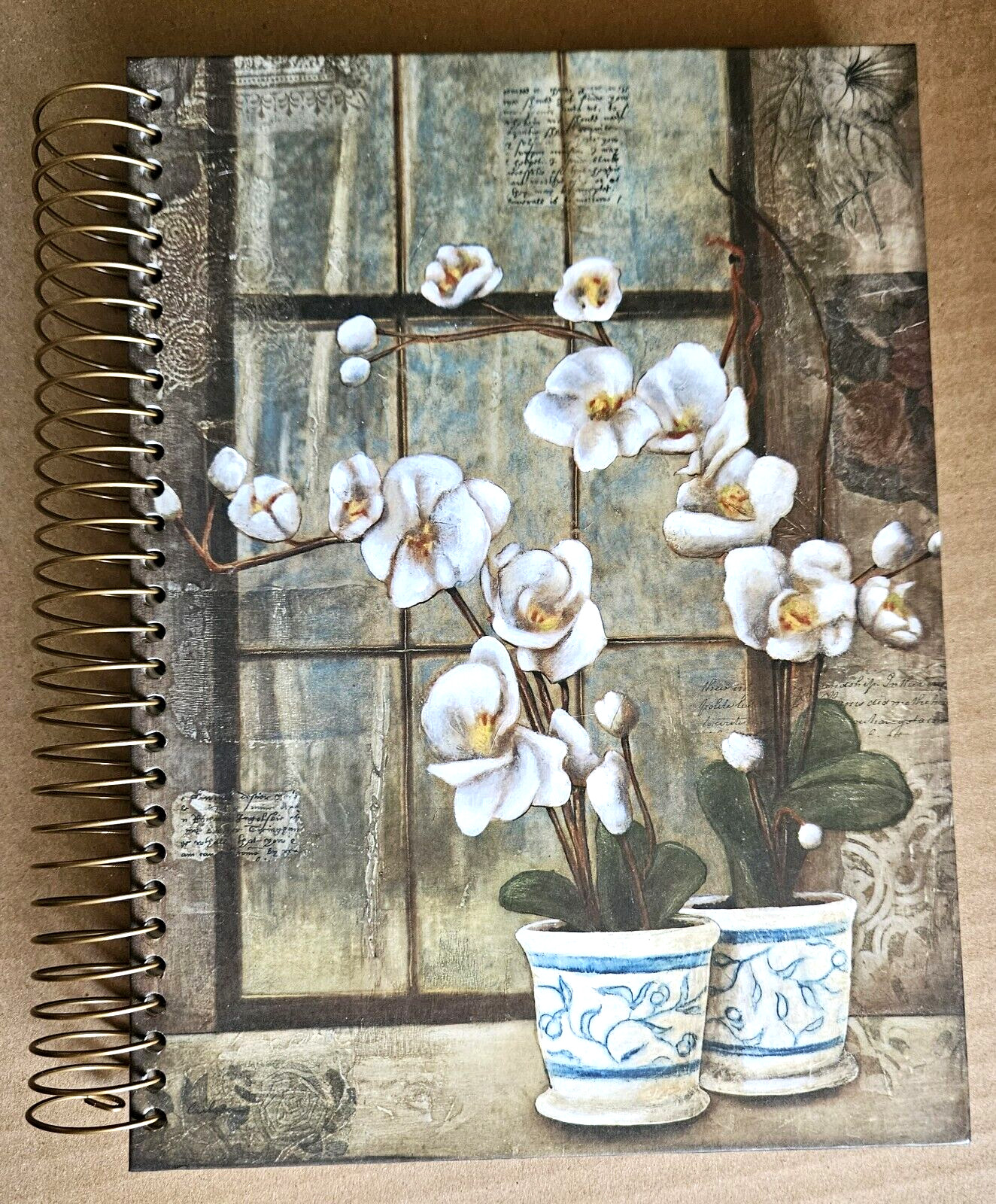 Blank Journal with Lined Pages, Spiral Binding & Heavy Covers ORCHID FLOWER Art