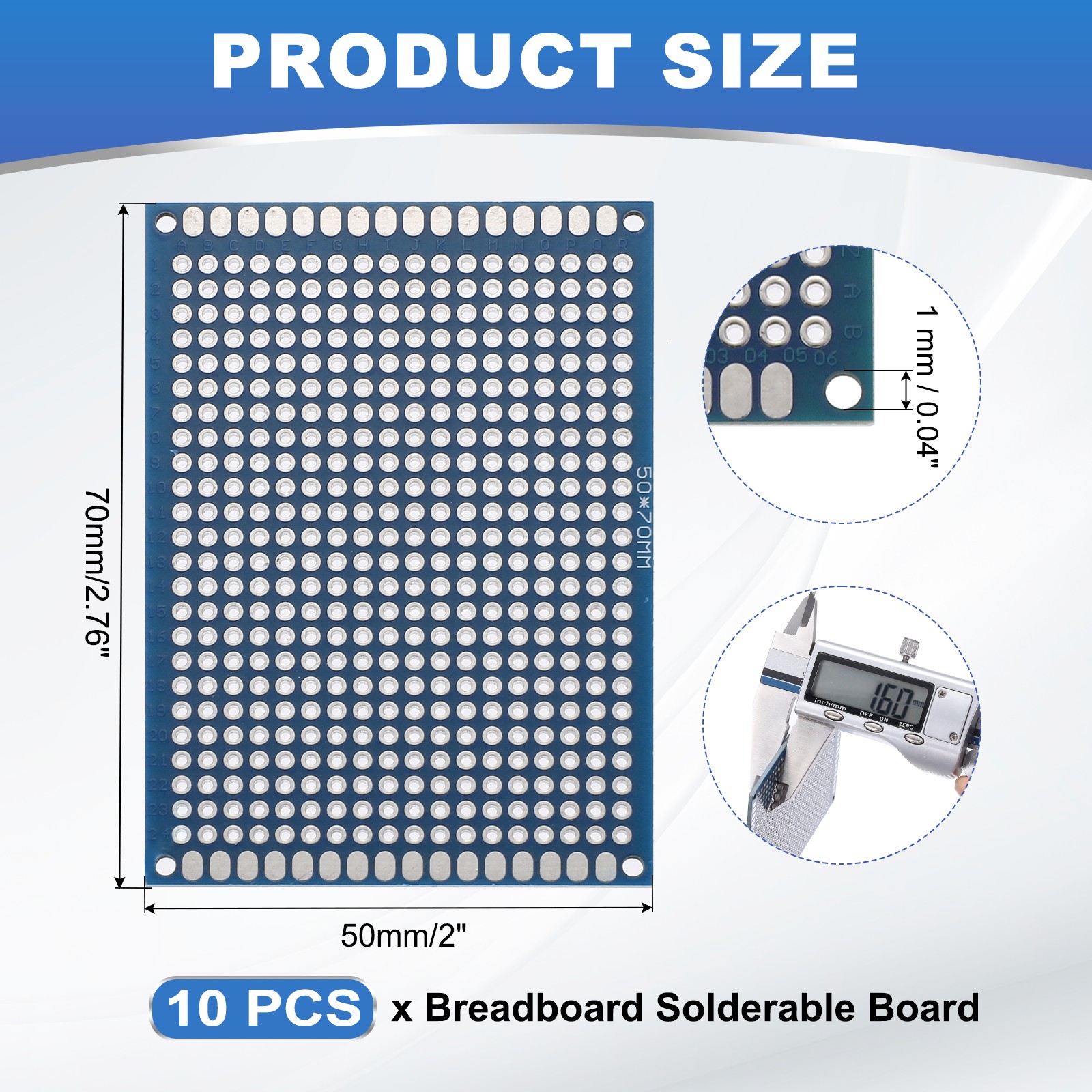 10Pcs Breadboard Solderable Board 70mm x 50mm Blue Circuit PCB Board