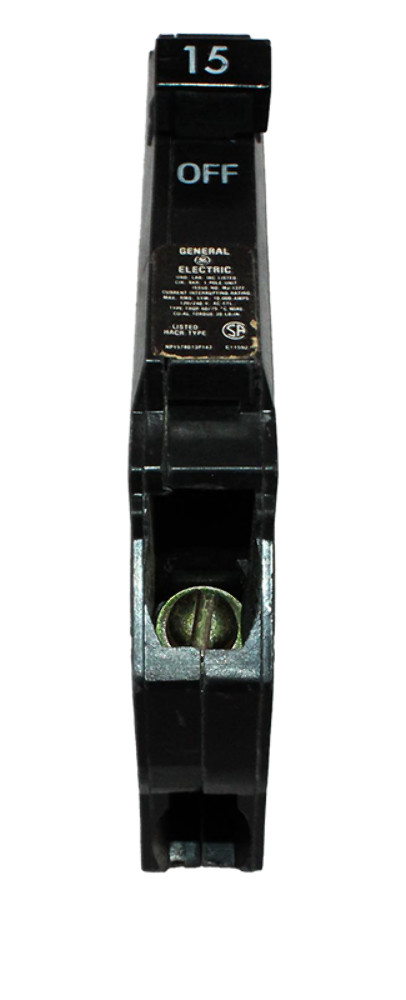 GE THQP115 Breaker 15A 1-Pole 120V 10kAIC Thin Series Plug-In Thermal Magnetic