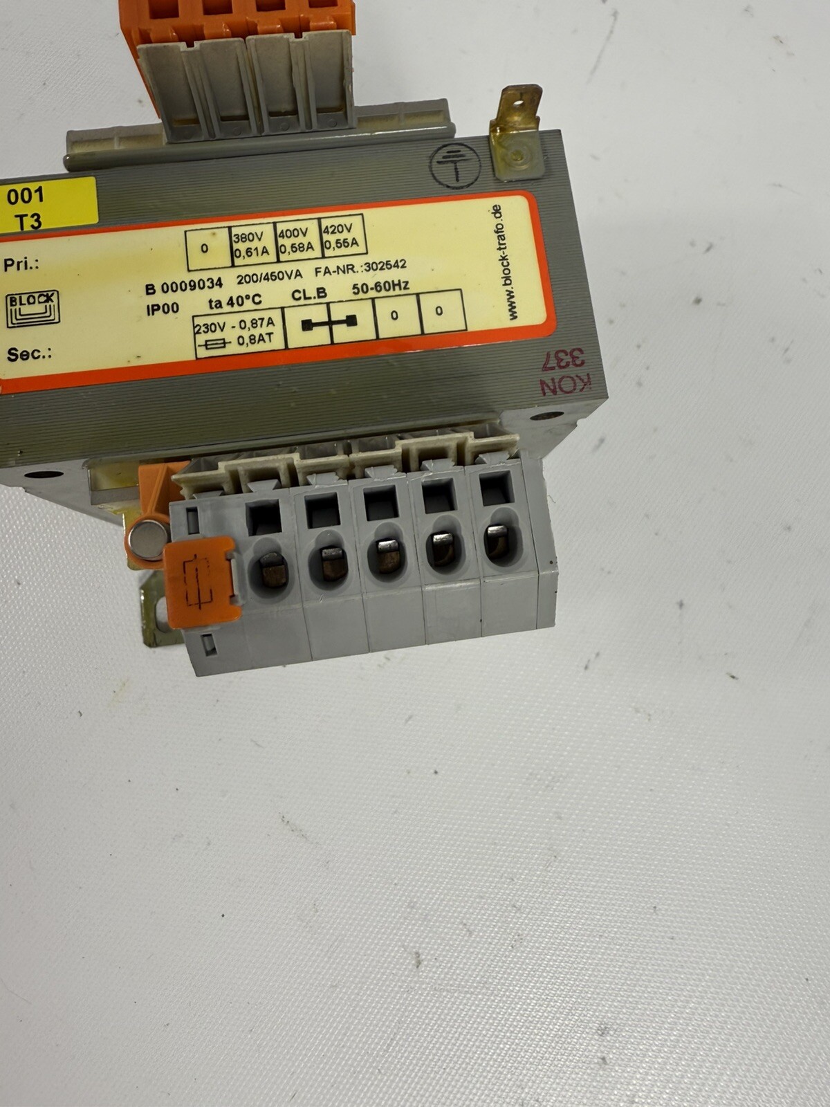 NEW BLOCK B 0009034 TRANSFORMER, 200/450VA, 50-60Hz