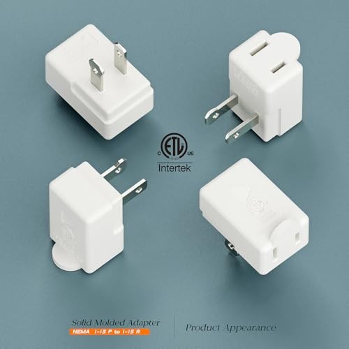 1PC NEMA 1-15P to 1-15R Polarized 2-Prong Down Angle AC Adapter White
