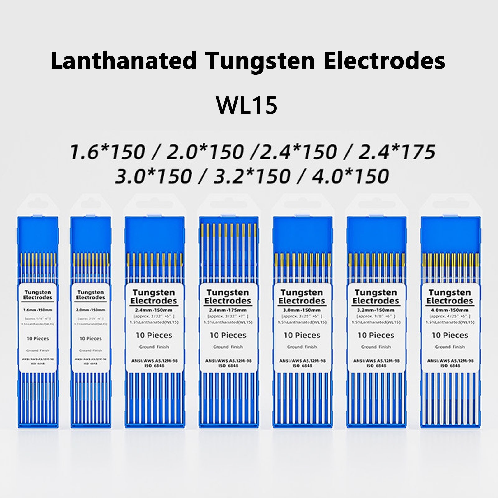 TIG Welding Electrodes 1.5% 2% Lanthanated Tungsten 10PCS WL20 WL15