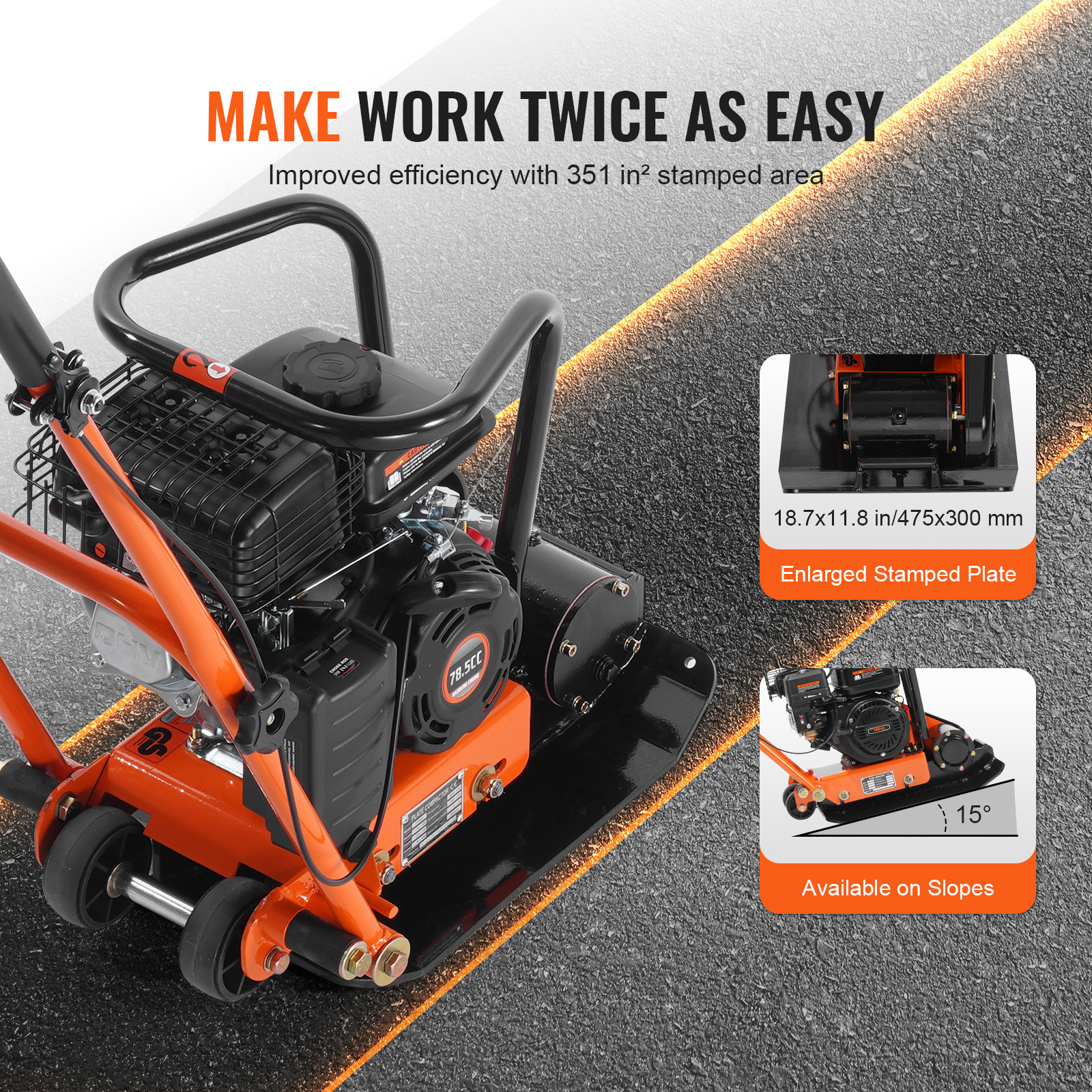 2.8hp Walk-Behind Vibratory Plate Compactor Soil Dirt Rammer 78.5cc EPA Engine