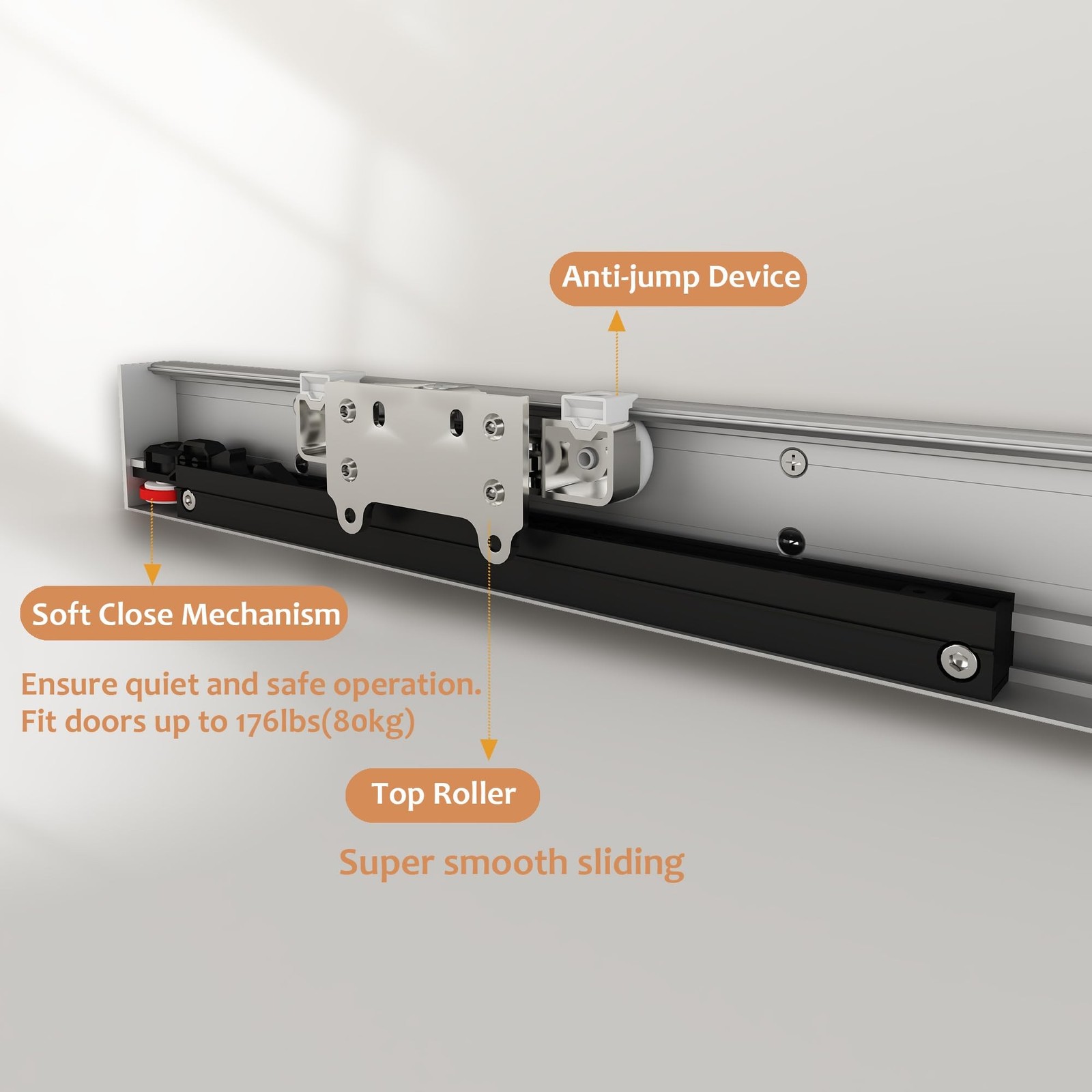 JUBEST 32″ Concealed Barn Door Hardware Kit with Soft Close Mechanism, Wall M…