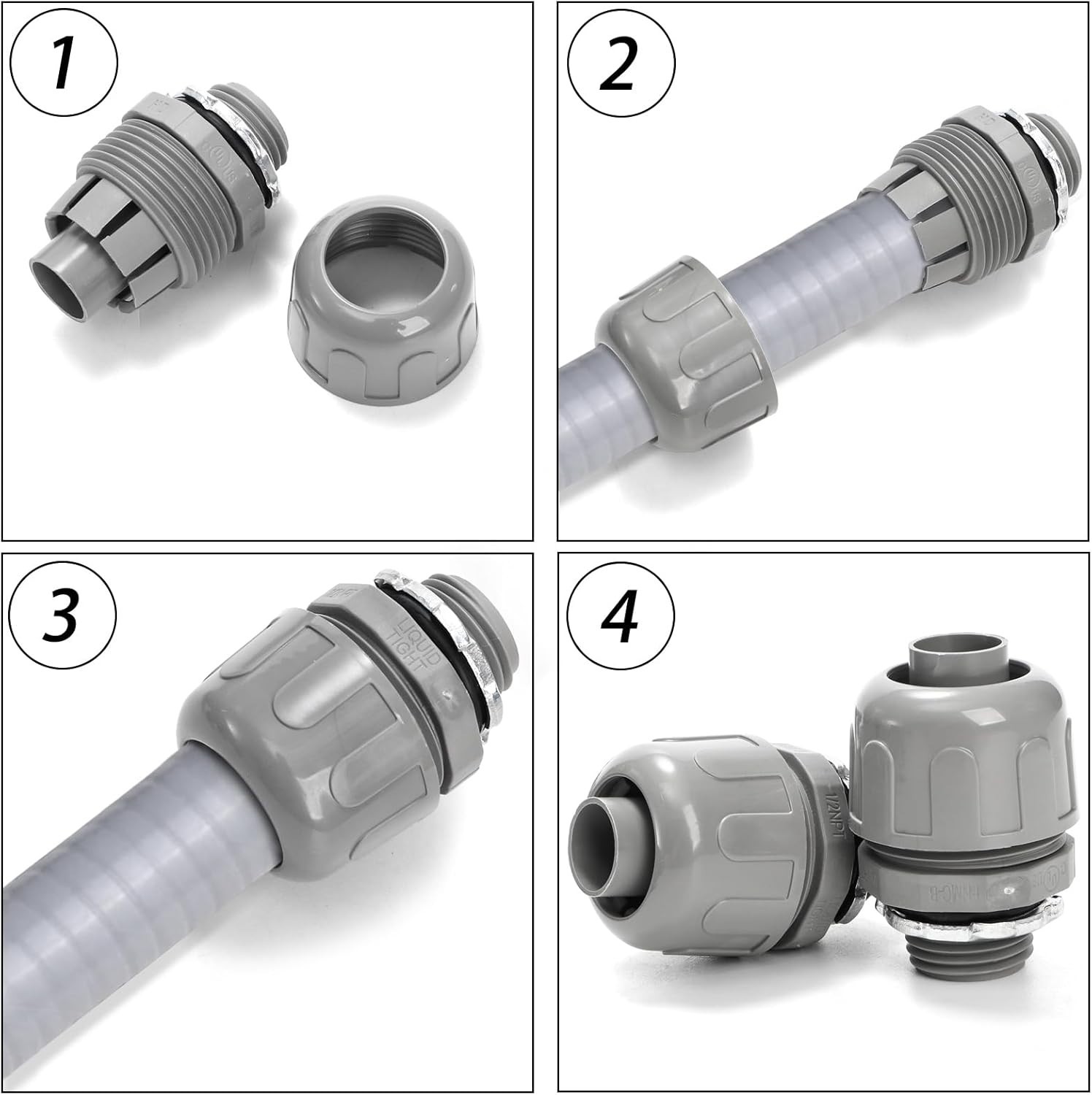 30 Pcs Conduit Connectors, 1/2 Inch PVC Electrical Liquid Tight Connector, 180 D
