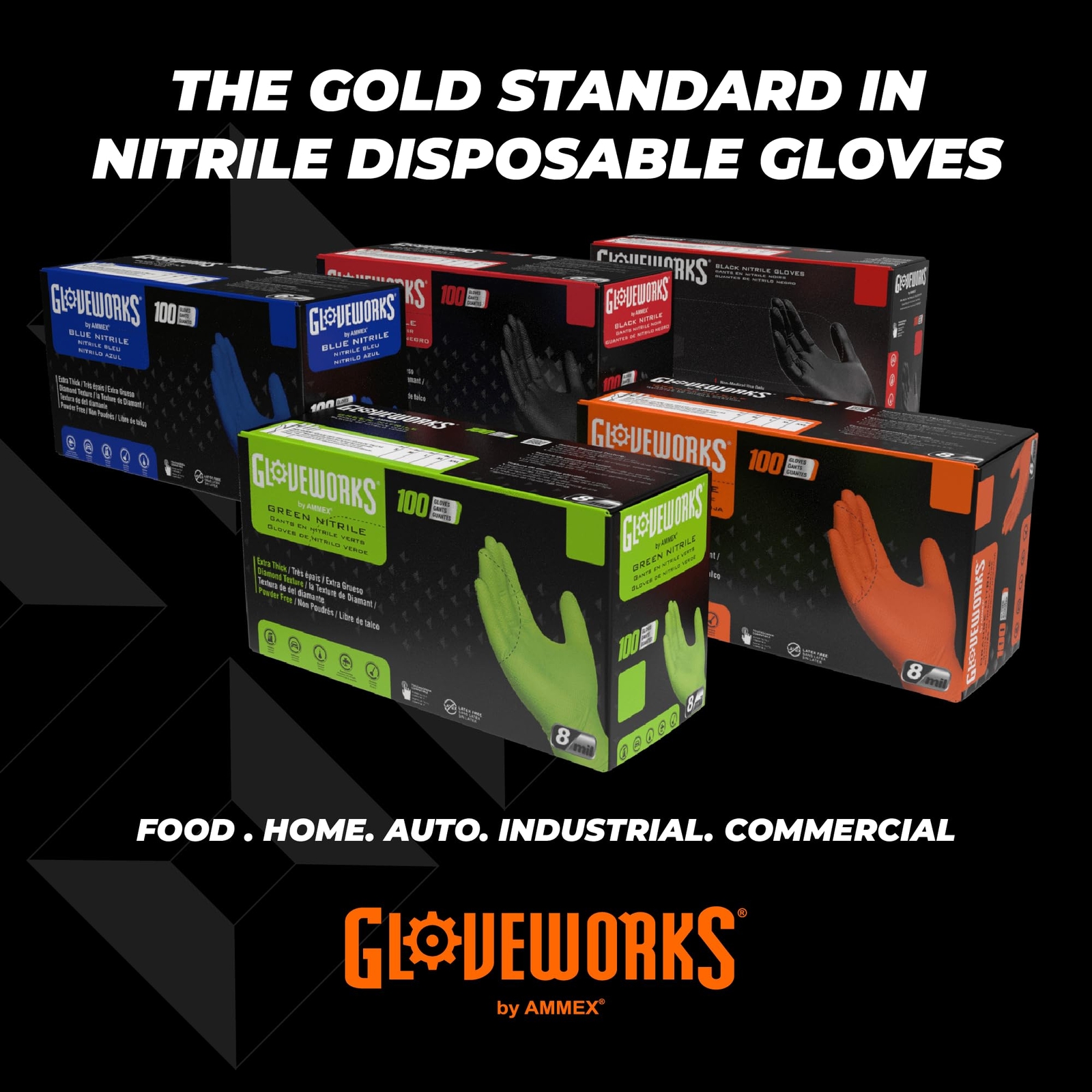X Large Pack of 100 Heavy Duty Orange Nitrile Gloves for Auto and Industrial Use