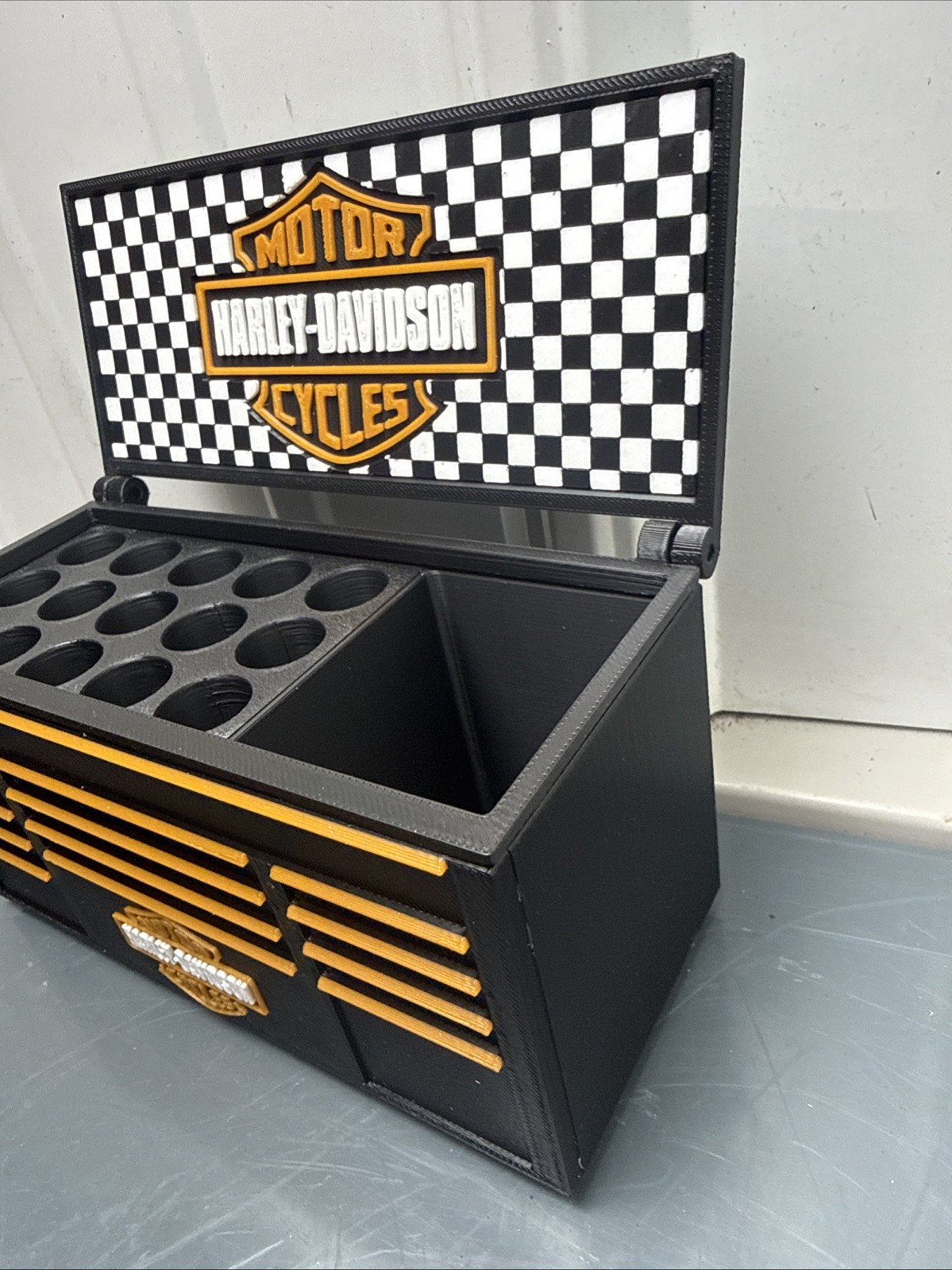 Harley Davidson Tool Box Pen Holder Garage Desk Organizer Man Cave Decor Gift
