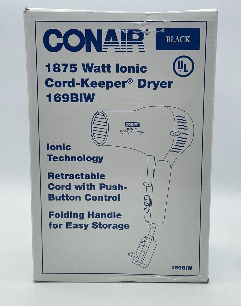 $70 NEW CONAIR Folding Hair dryer HandheldBlack 1875 Watts Ion 169BIW USA Travel