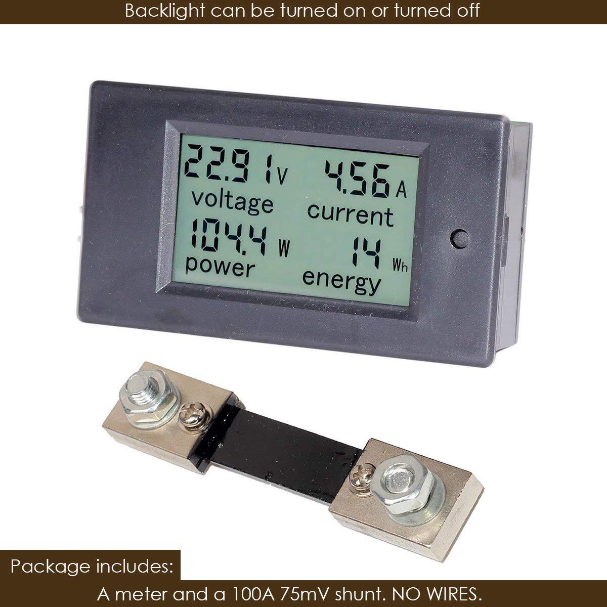 DC 6.5~100V 100A 4 in 1 LCD Digital Combo Panel Meter Volt Amp Power Watt Hour