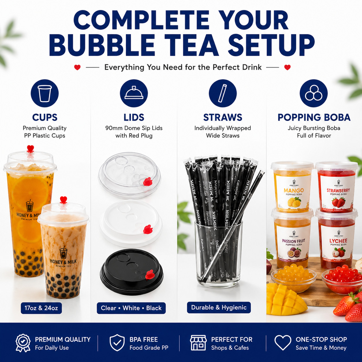 90mm Dome Sip Lids 1000 Count BPA Free PP Lids Clear White Black Bubble Tea Cups