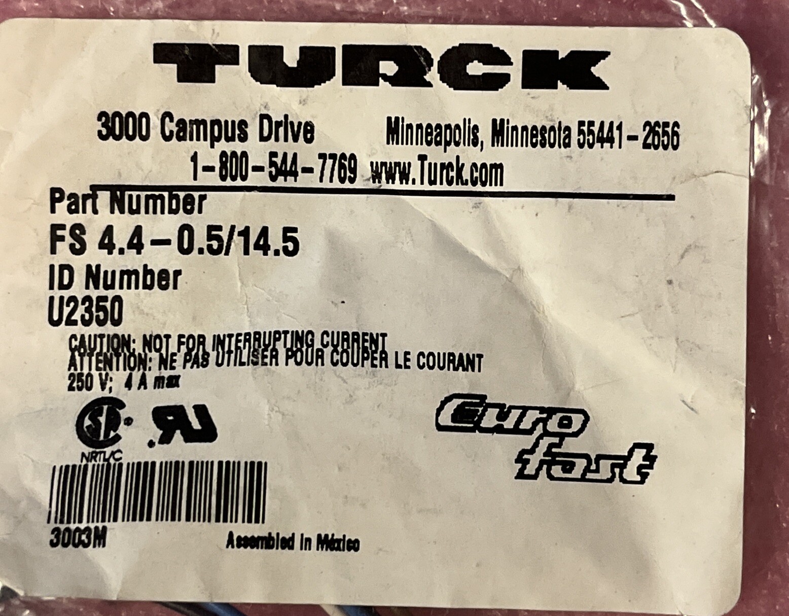 Turck U2350 FS4.4-0.5/14.5 Cable Sensor