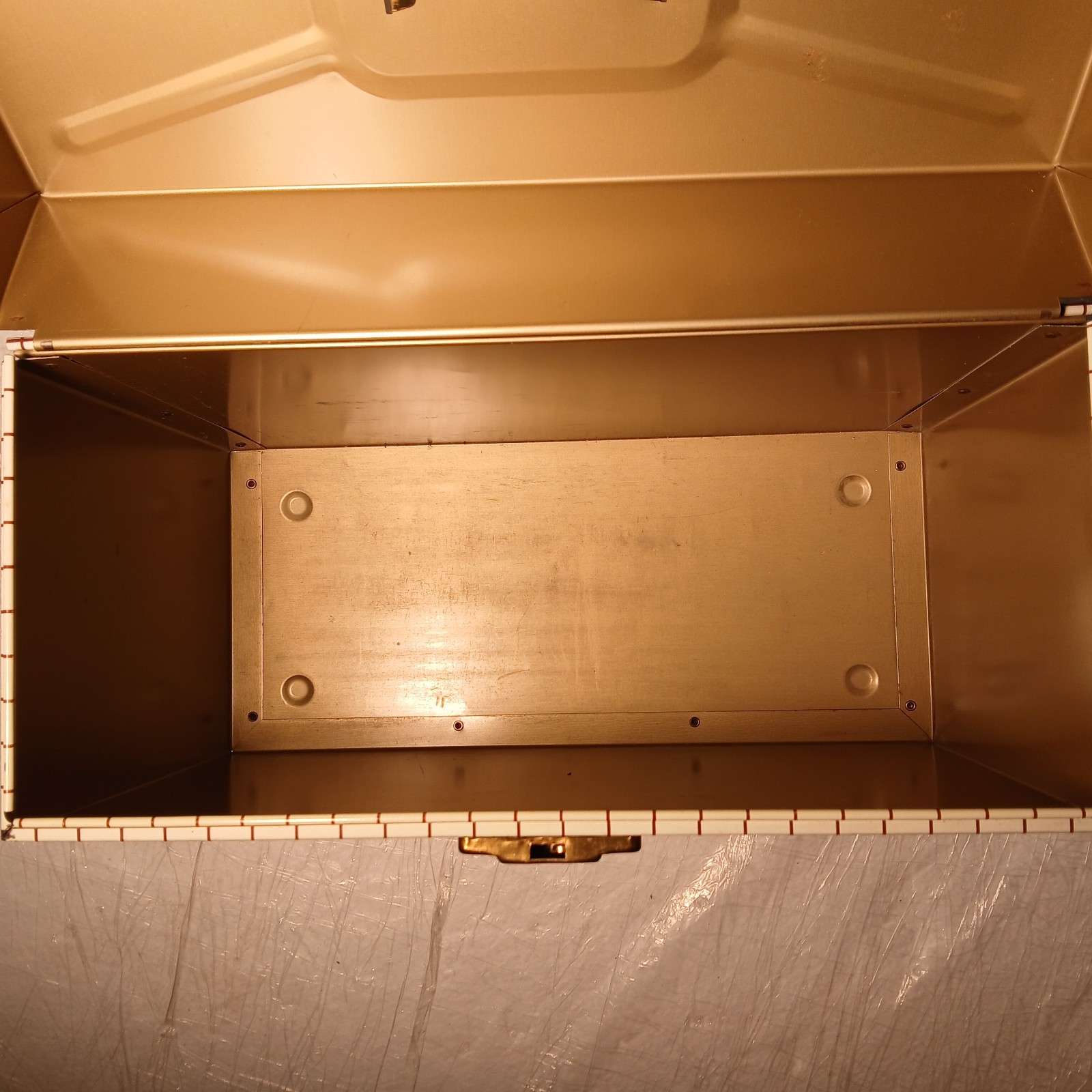 Vtg Ballonoff Porta File Metal Storage Record Box Brwn Grid Graph Pattern No Key