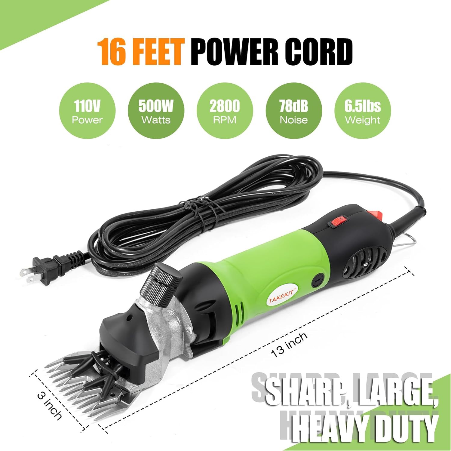 TAKEKIT Sheep Shears, 500W Professional Heavy Duty Sheep Clippers for Grooming,