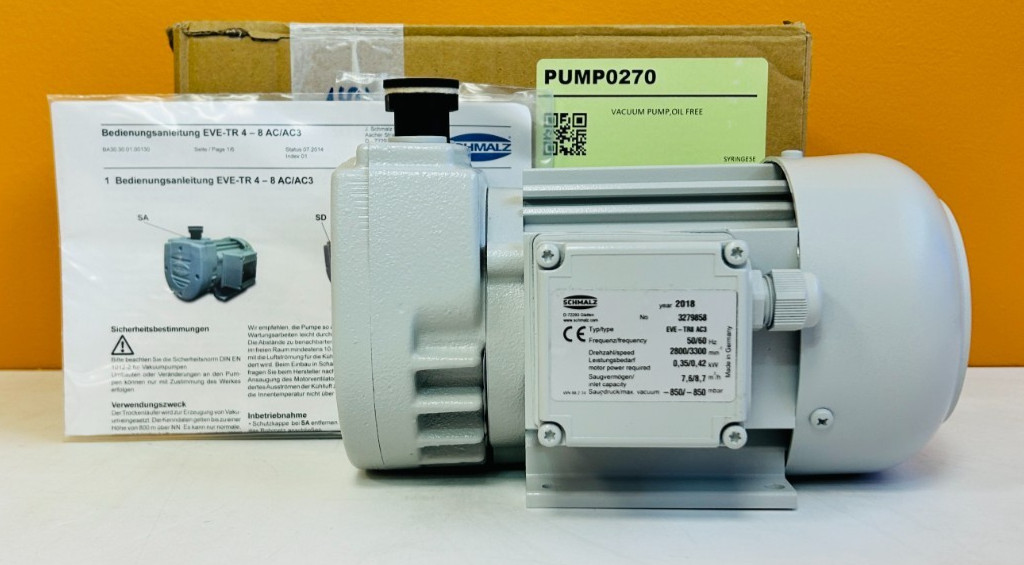Schmalz EVE-TR8 AC3 8.7 m3/H, -850 mbar, 200-300 VAC, 3 PH, Vacuum Pump. New!