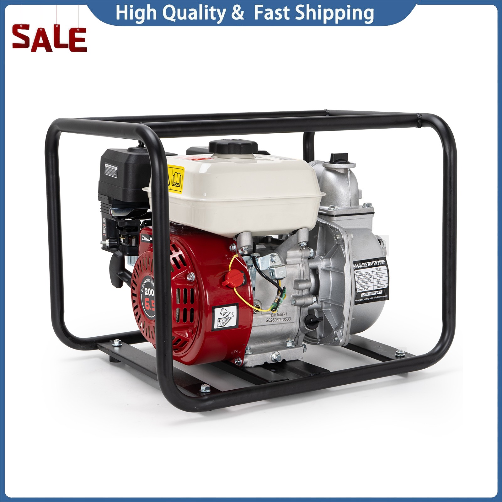2 Inch Gas Powered Water Pump 6.5HP 4-Stroke Cast Iron Semi Trash Drainage Tool