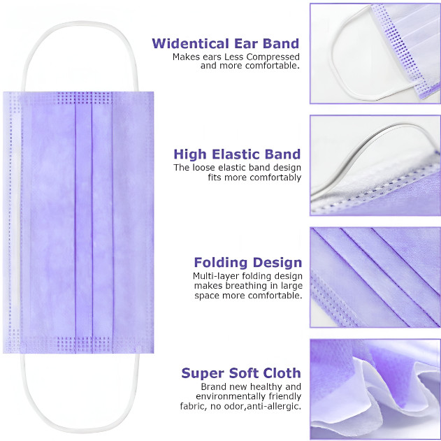 Face Mask Disposable Surgical Non-Medical Mouth Cover for Adults Children Purple