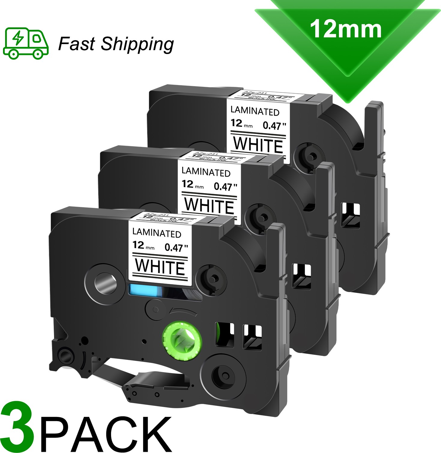 3PK Black on White Label Tape for Brother PT-H110 TZ-231 TZe-231 12MM 0.47″ tape