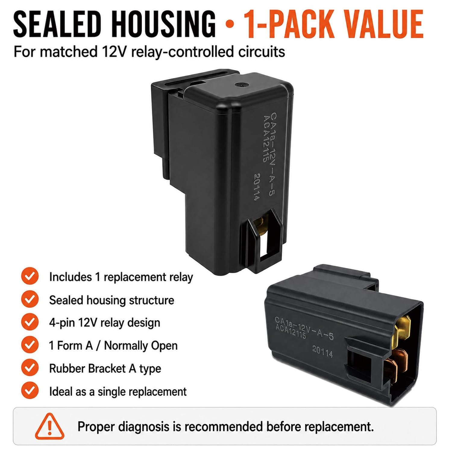 Ca1A-12V-A-5 ACA12115 Relay 12V 30A 4-Pin 1 Form a (1-Pack) | Compatible with Se
