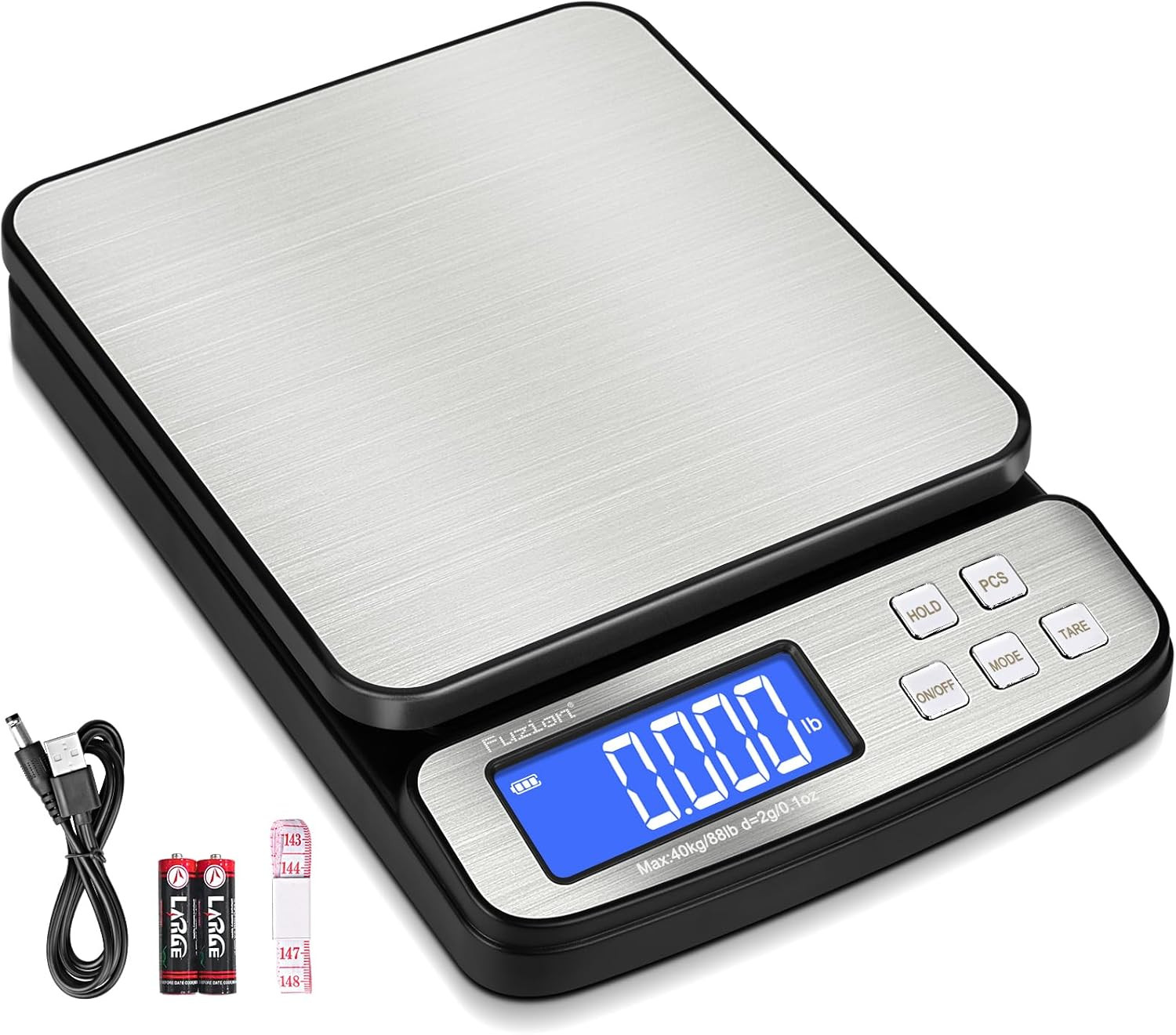 Fuzion Digital Shipping Postal Scale – 88Lb X 0.1Oz, Stainless Steel Platform, 5