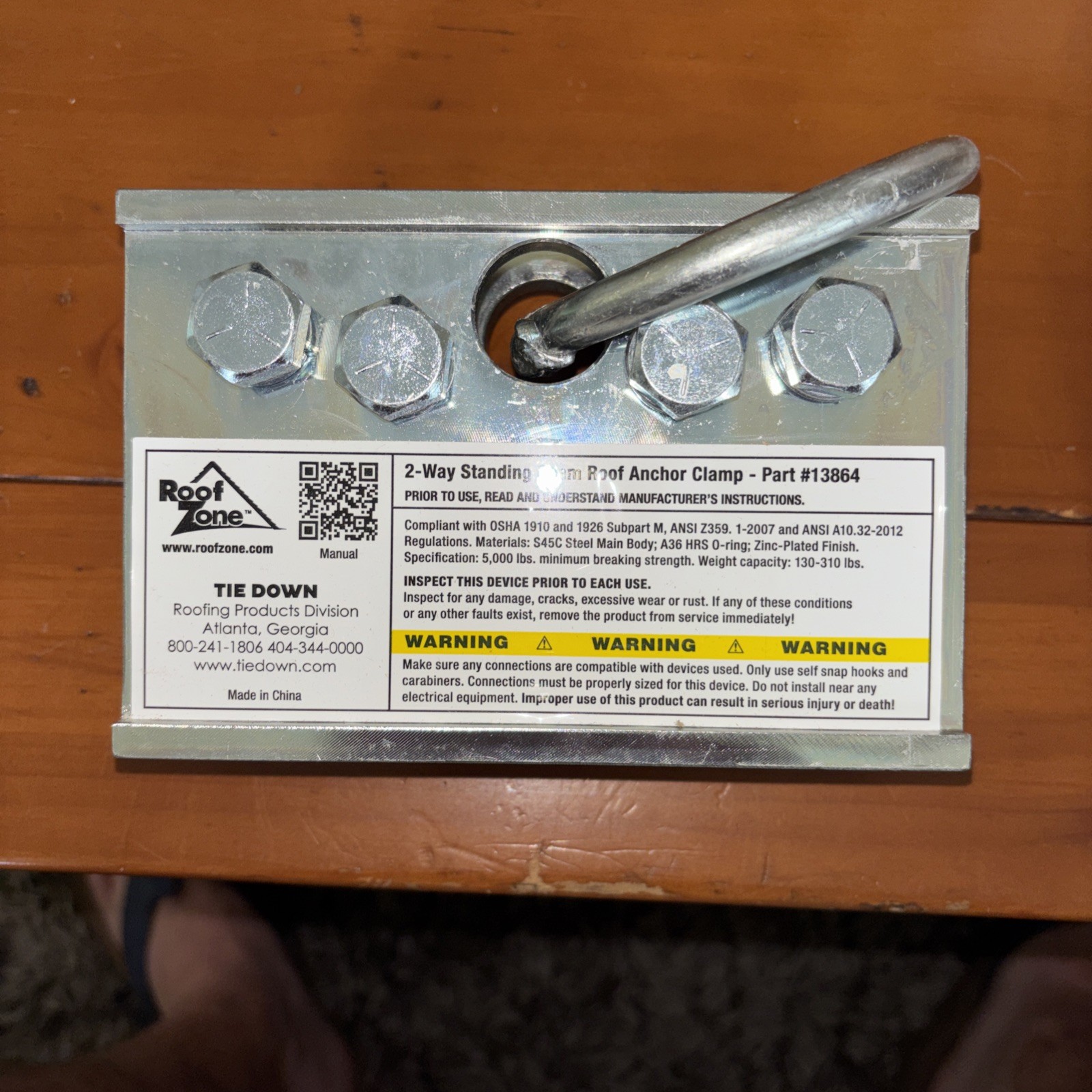 Roof Zone 2-Way Standing Seam Anchor Clamp Tie Down PART No. 13864