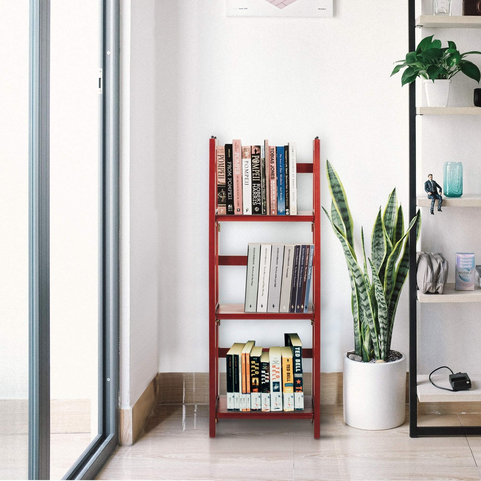 Casual Home Narrow 3-Shelf Folding Bookcase, 14″ Wide, Mahagony Mahogany