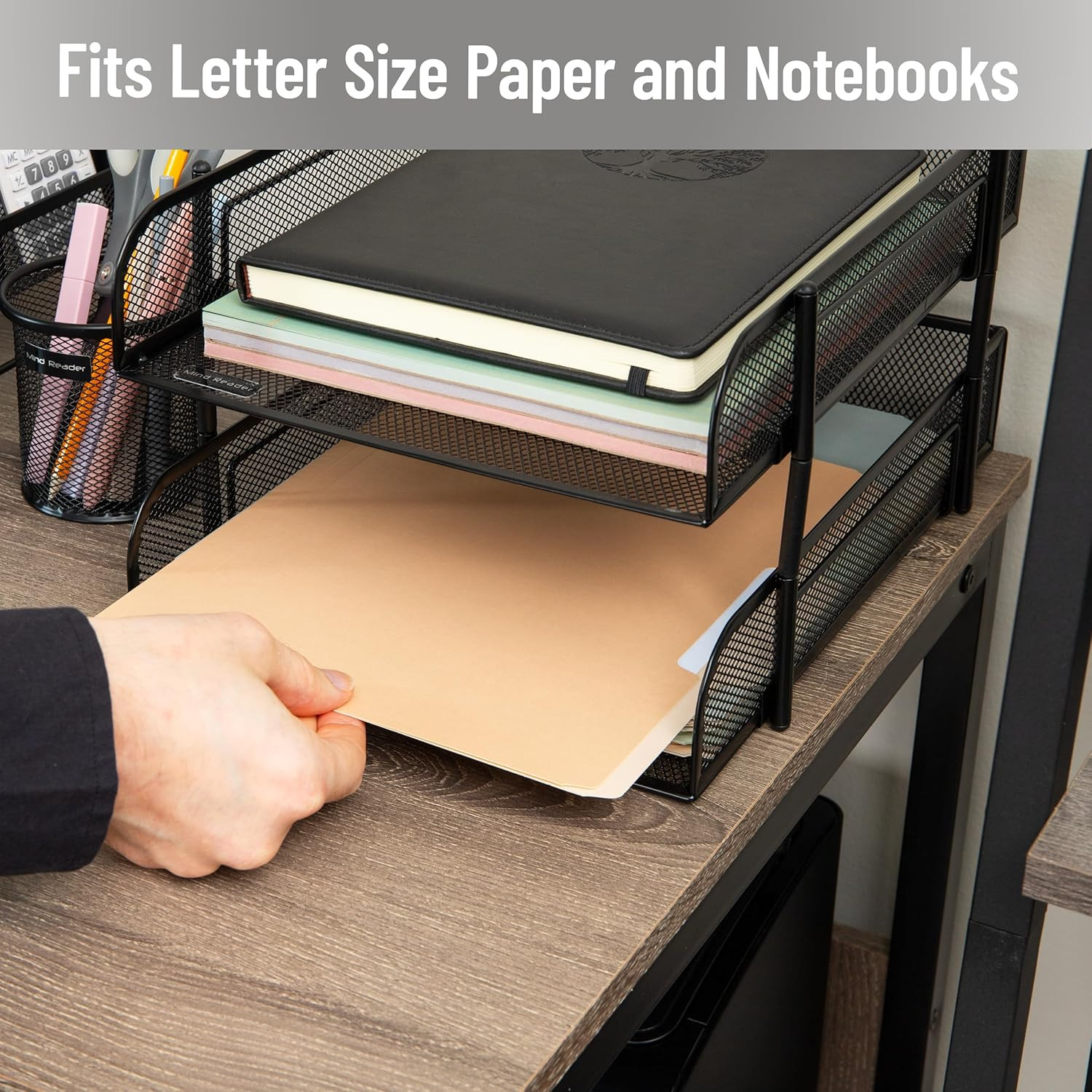 Stackable Paper Tray, Desktop Organizer, File Storage, Office, Metal Mesh, 2 Pcs