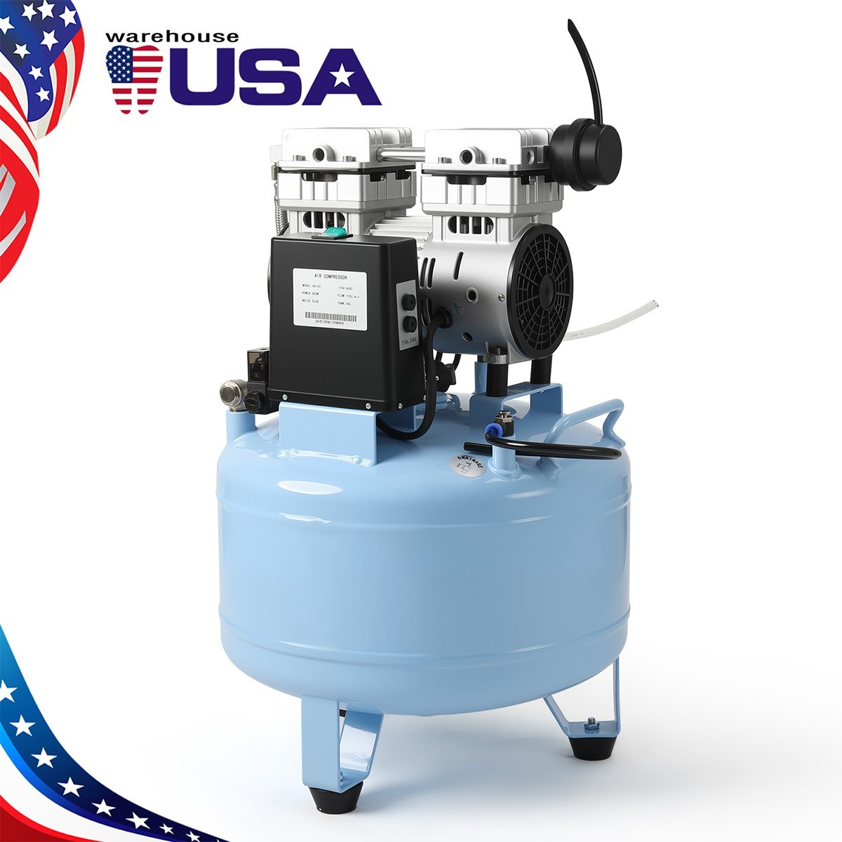 FDA CE Portable Dental Mobile Silent Oil-Free Air Compressor 24L/40L Air Tank