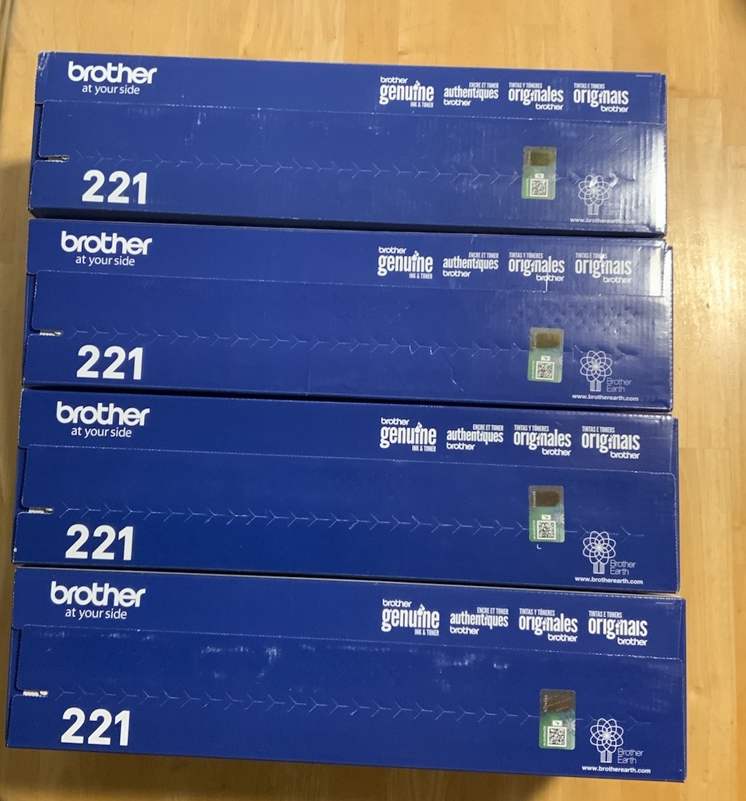 Brother TN221 Toner Set BK/C/M/Y, Genuine, OEM, High Yield, 4-Pack, Sealed