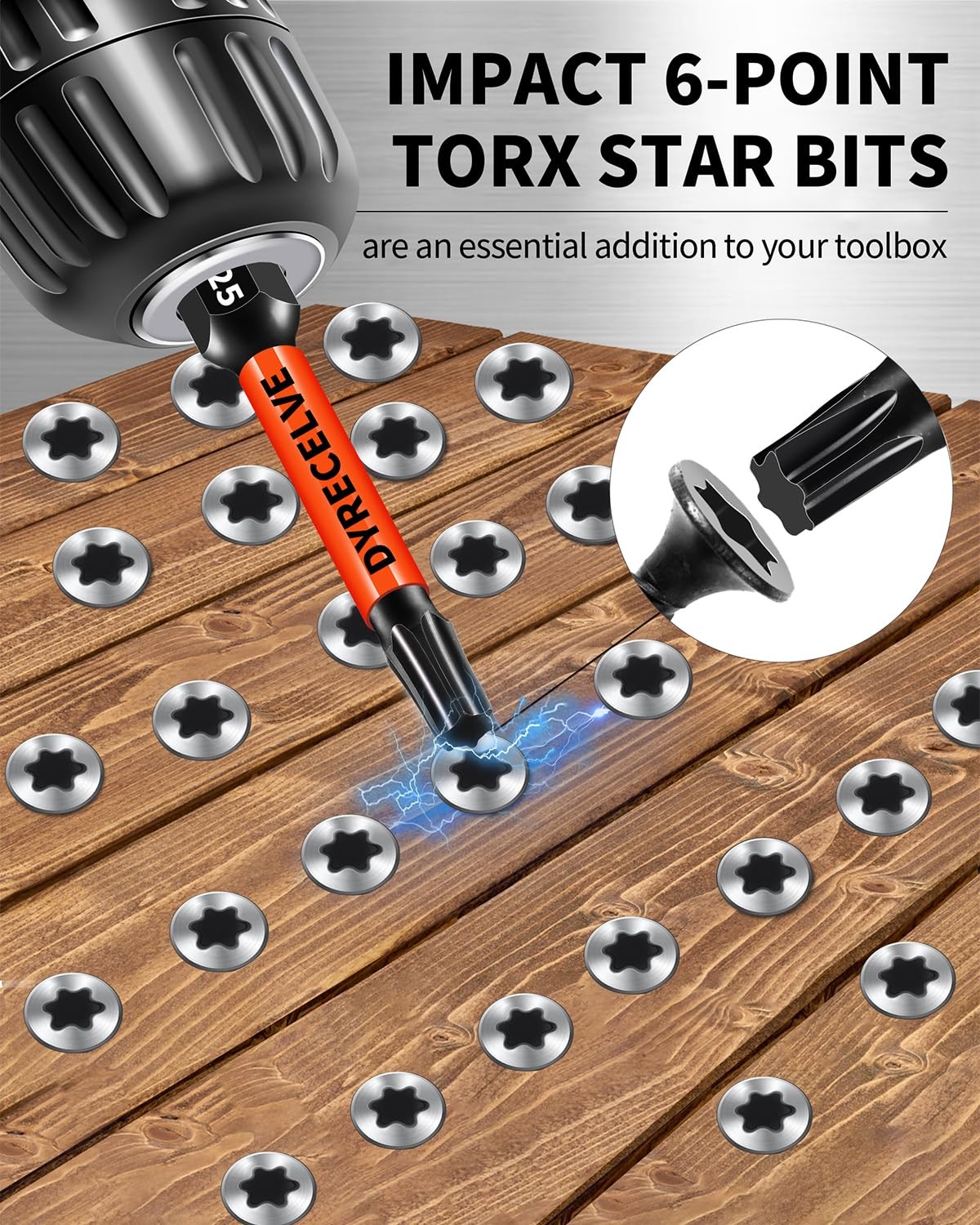 DYRECELVE Impact Torx Bit Set T15 T20 T25 T30 10 Pcs T15-T40 Bits, Black