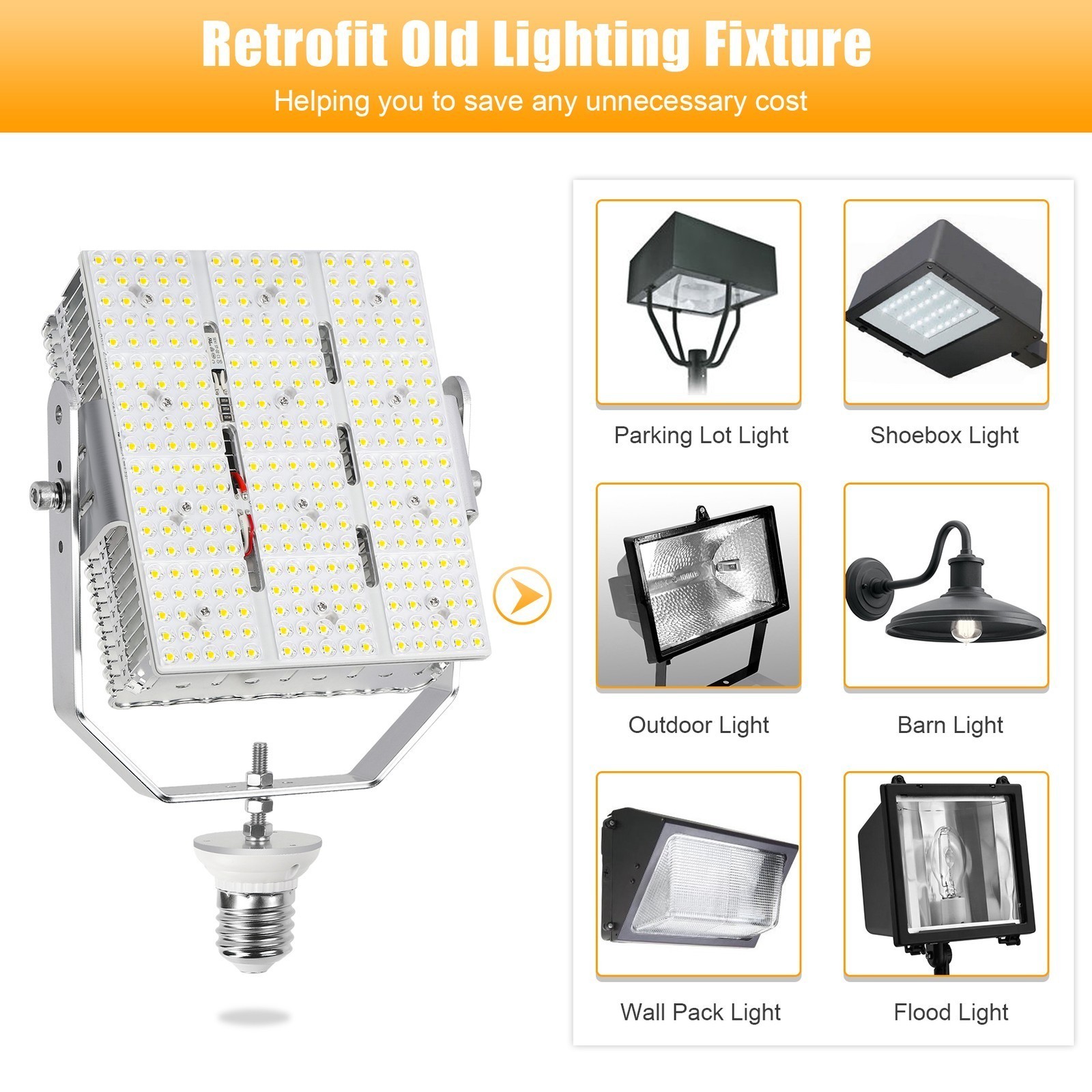 150 Watt Parking Lot Road Post Light LED Shoebox Retrofit Kit 600W MH/HPS Eqival