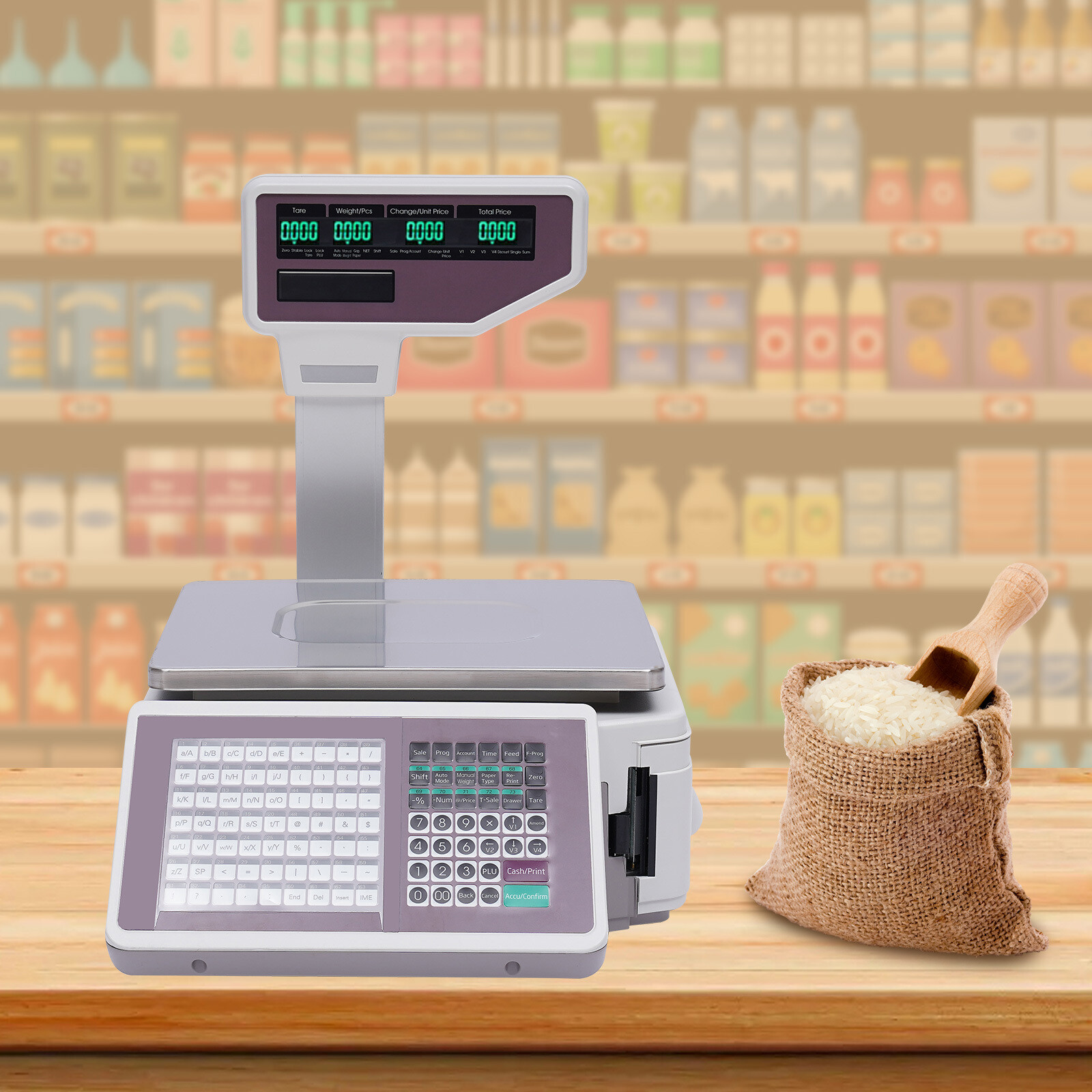Commercial Digital Price Computing Scale with Thermal Label Printer Supermarket