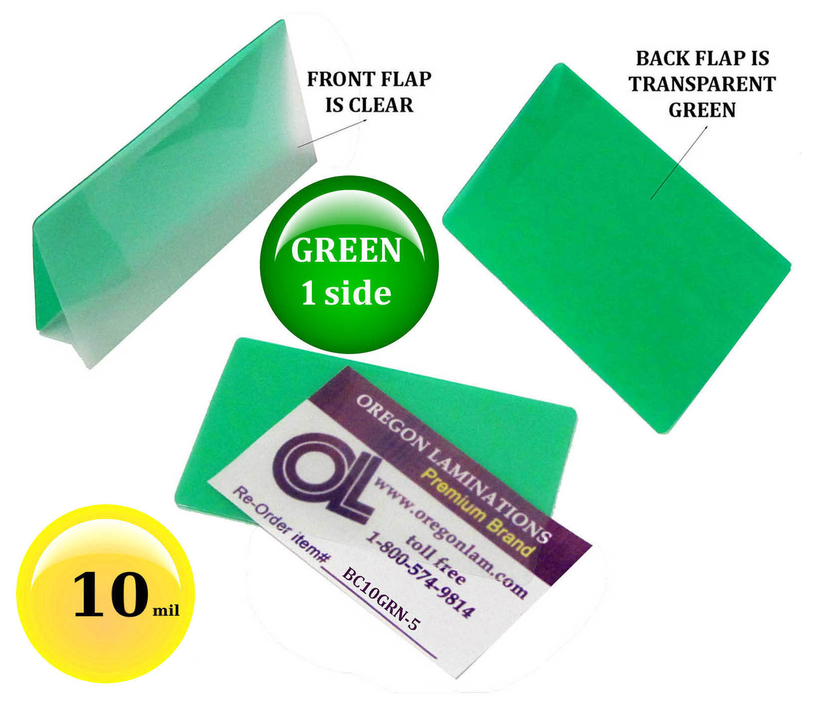 500/pack 10 Mil Green 1 side Business Card Hot Laminating Pouches 2-1/4 x 3-3/4