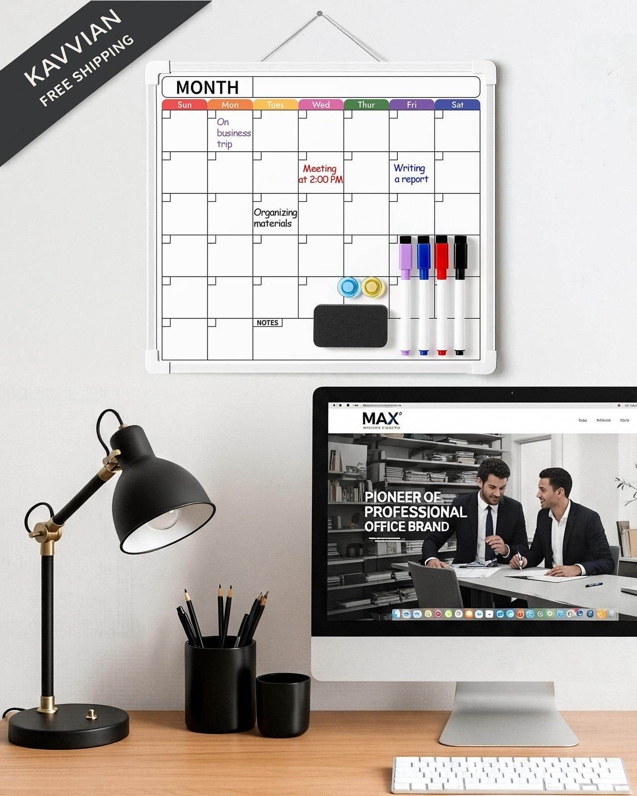 VITEVER Calendar Whiteboard for Wall, Double-Sided Dry Erase Board, White