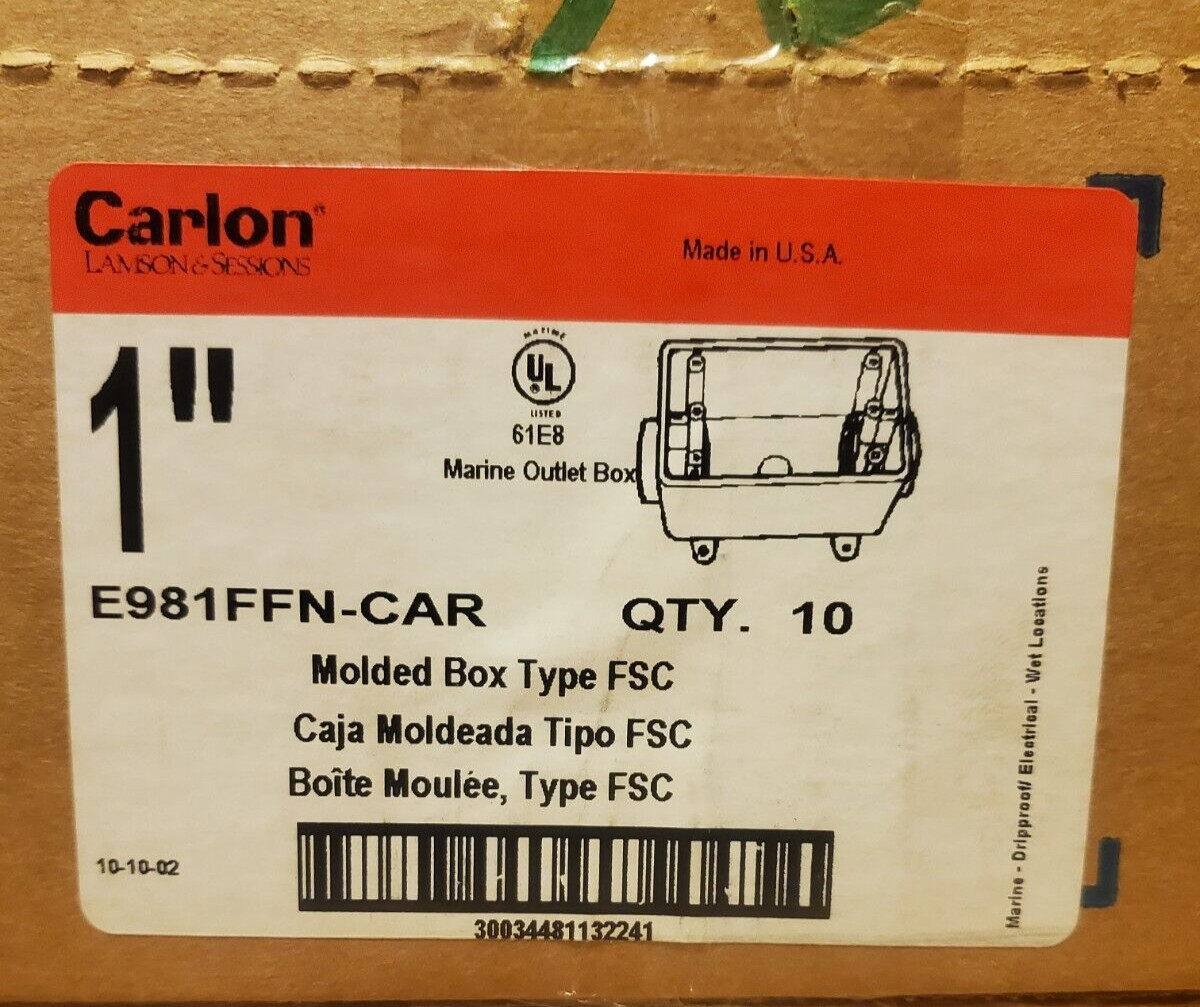NEW CARLON E981FFN PVC ELECTRICAL FSC BOX, NON-METALLIC, 1-GANG, 1″ KO