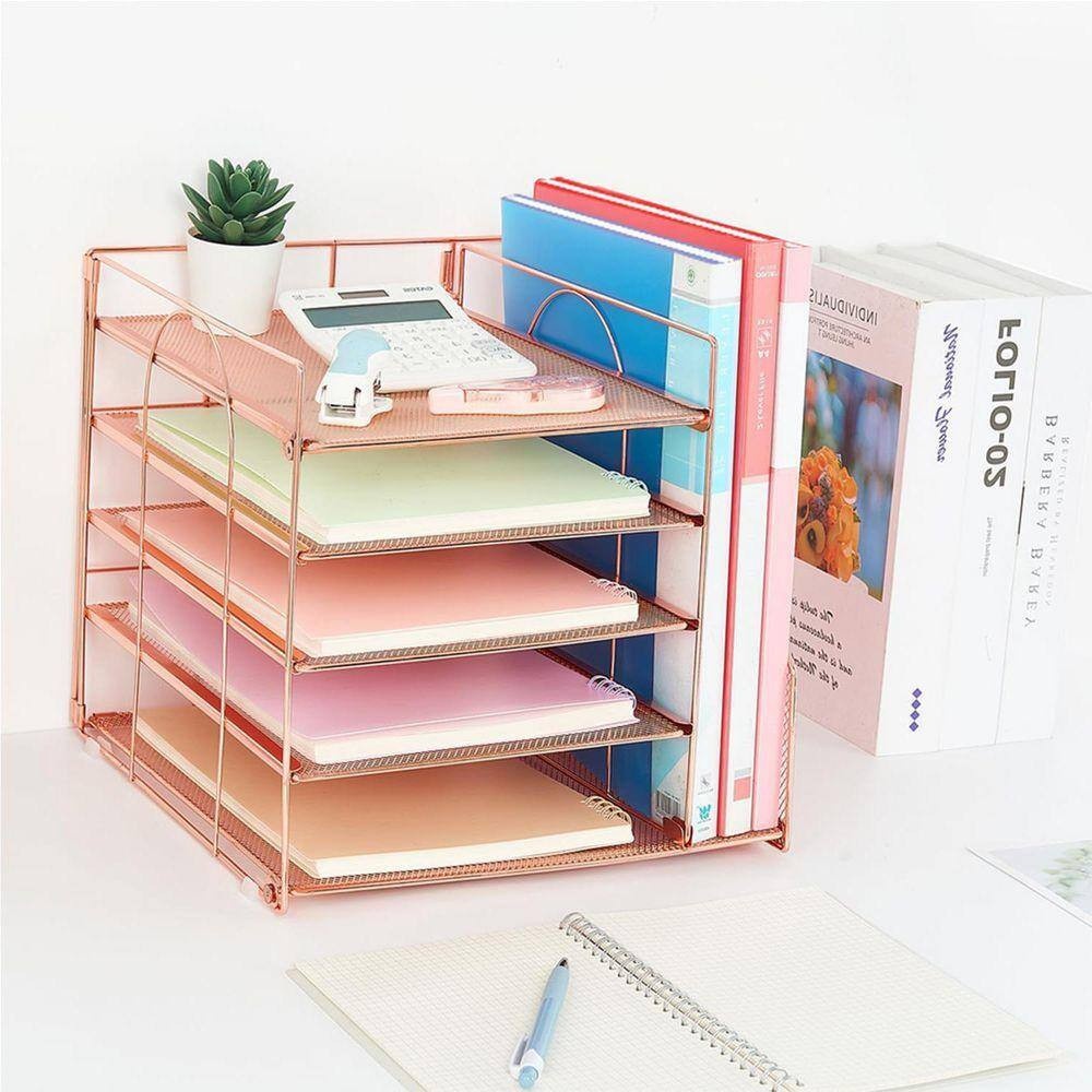 Rose Gold 12.2 In. X 11 In. Metal Desk Organizers with File Holder