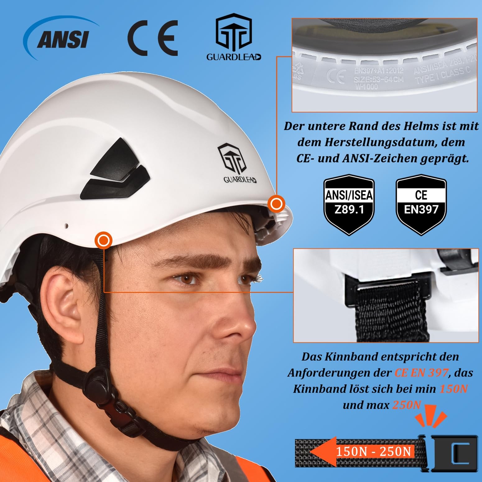 Schutzhelm belüftet, Sicherheitshelm bauhelm mit EN 397 Industriehelm, ANSI Z…