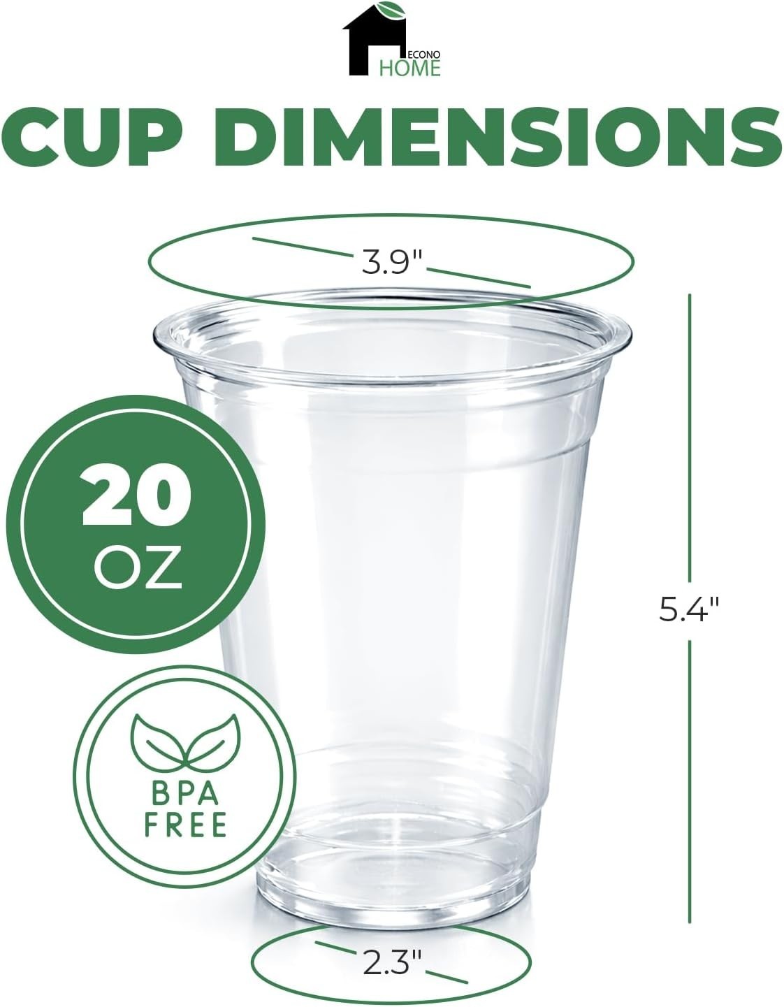 EconoHome Clear PET Plastic Cups – 20oz (Pack of 1000) – Crystal Clear