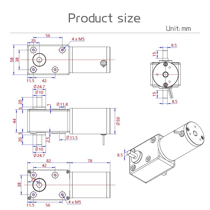 DC 12V 24V Double Short Shaft 5882-50ZY Worm Gear Self-locking Motor High Torque