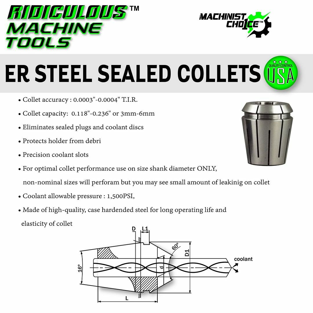 Steel Sealed ER32 Metric Spring Collet 10.0mm for Coolant CNC Machine