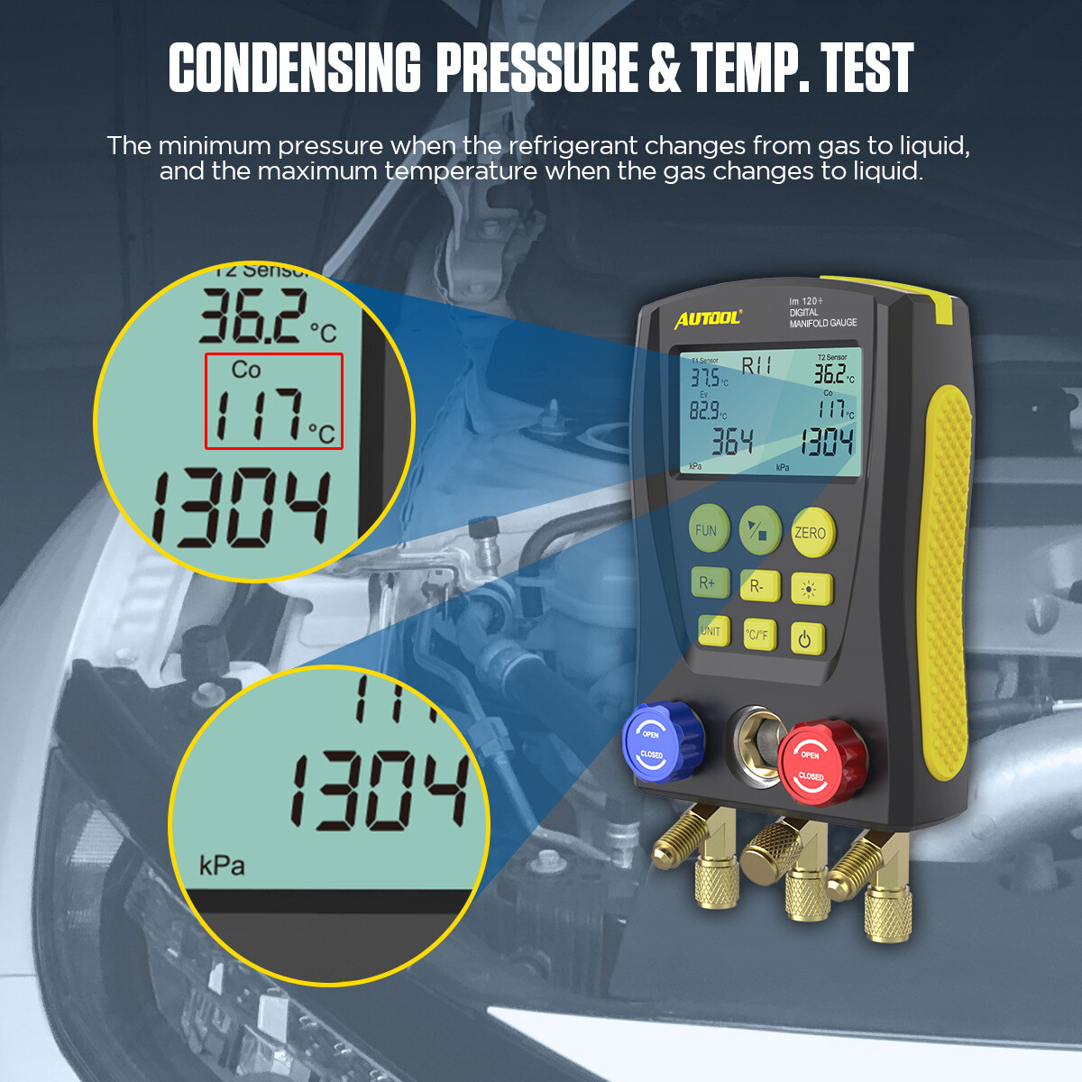 Refrigeration Digital Manifold Gauge Set HVAC System Vacuum Pressure Temp Tester