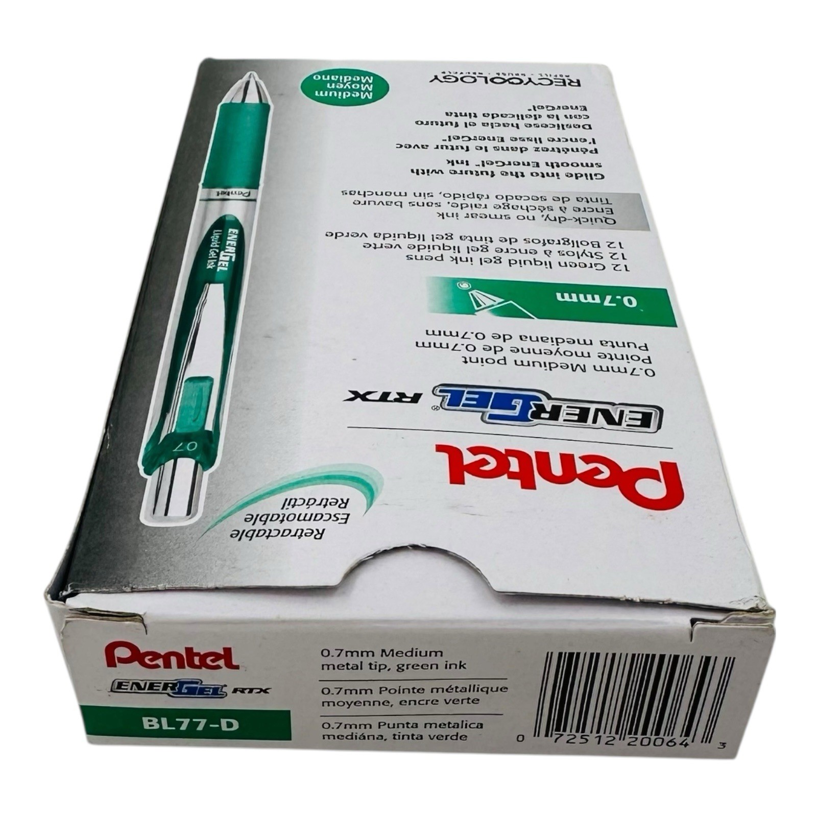 12 Pens Pentel EnerGel RTX Green Gel Ink Retractable Pen 0.7mm Medium Point