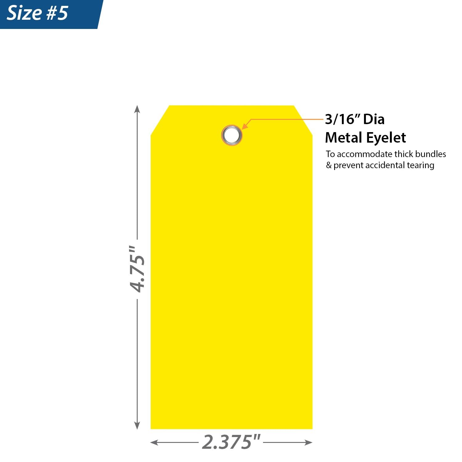 100 Pack Yellow Plastic Tags 4.75×2.375 Inch Tearproof Metal Eyelet Writable